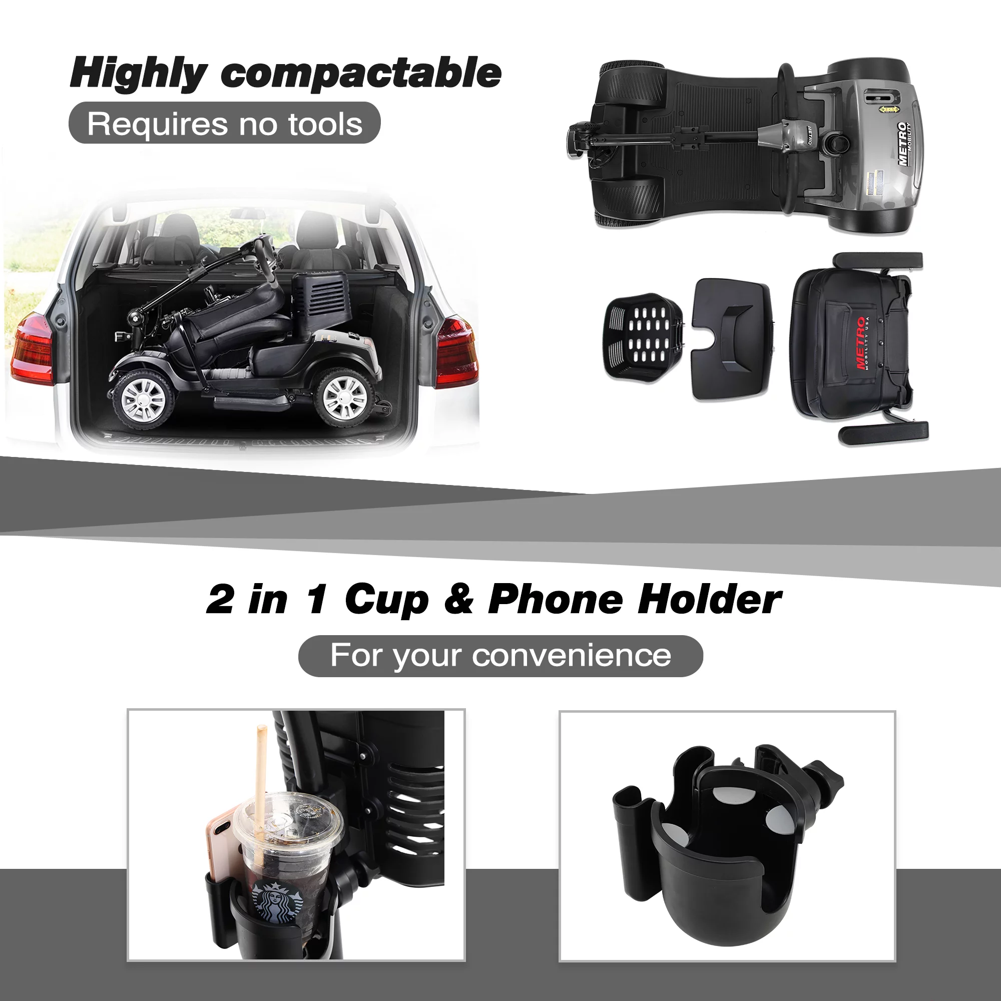 Metro Mobility Elderly Scooter Folding Scooter 4 Wheel Scooter Electric wheelchairs, 300 lbs.Yellow. - Womvr