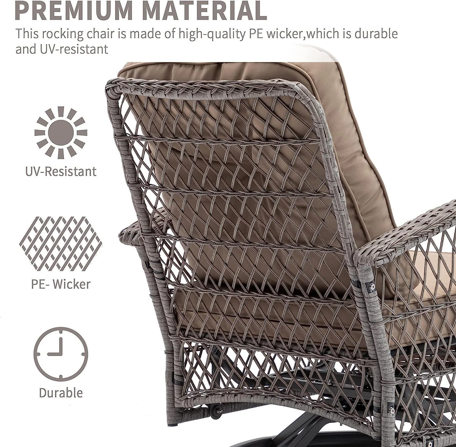3 Piece Outdoor Bistro Swivel Chairs Set, Patio Bistro Set w/ 360° Swivel Rocking Chairs & Table, All-Weather Conversation Set with Metal Frame for Patio Backyard Porches or Garden - Khaki - Womvr