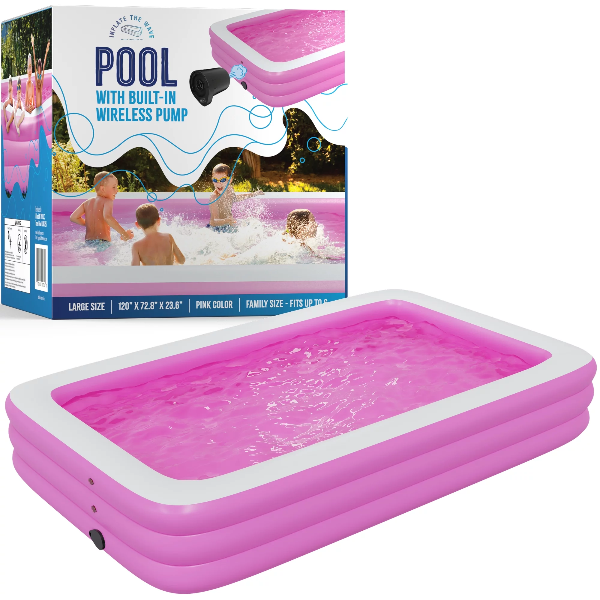Inflatable Swimming Pool with Built-in Air Pump (Pink, Large, 120