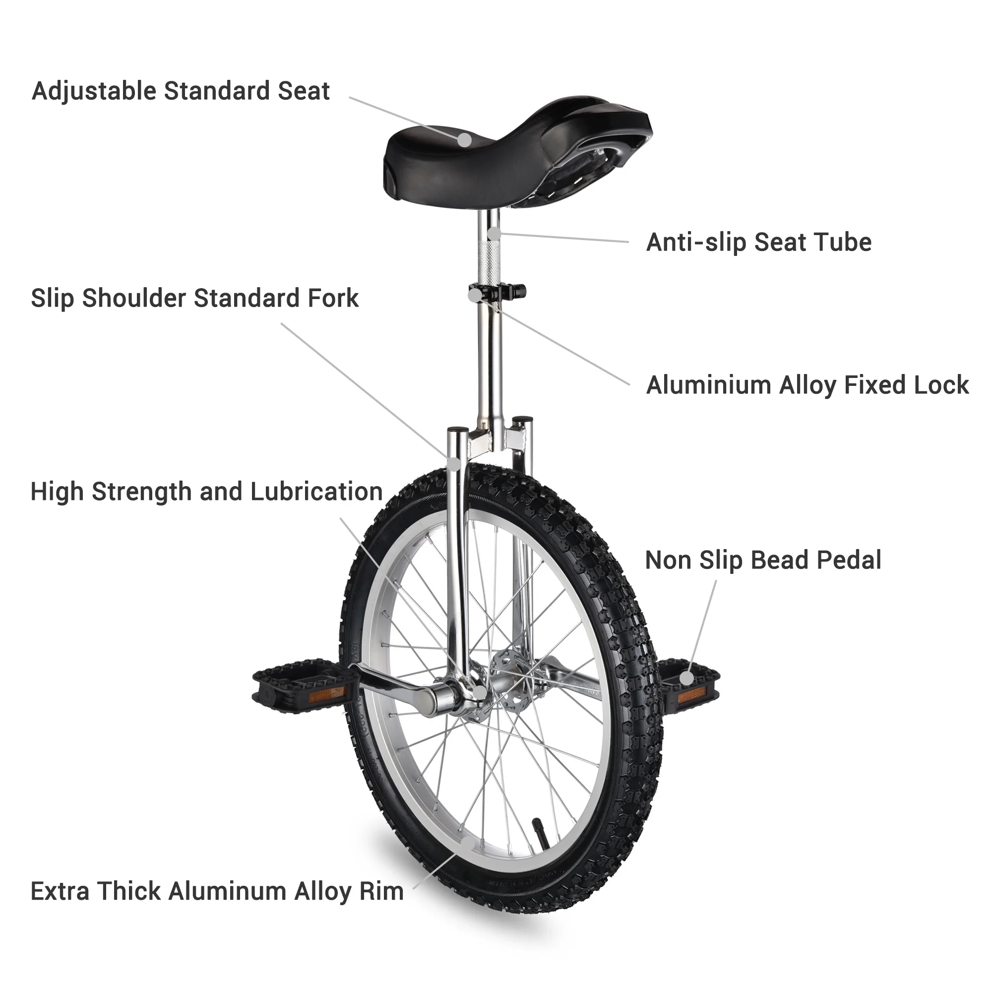 Yescom 18 In Wheel Outdoor Unicycle Skid-proof Tire Fitness Bicycle Balance Training for Adults Teenagers Kids, Silver - Womvr