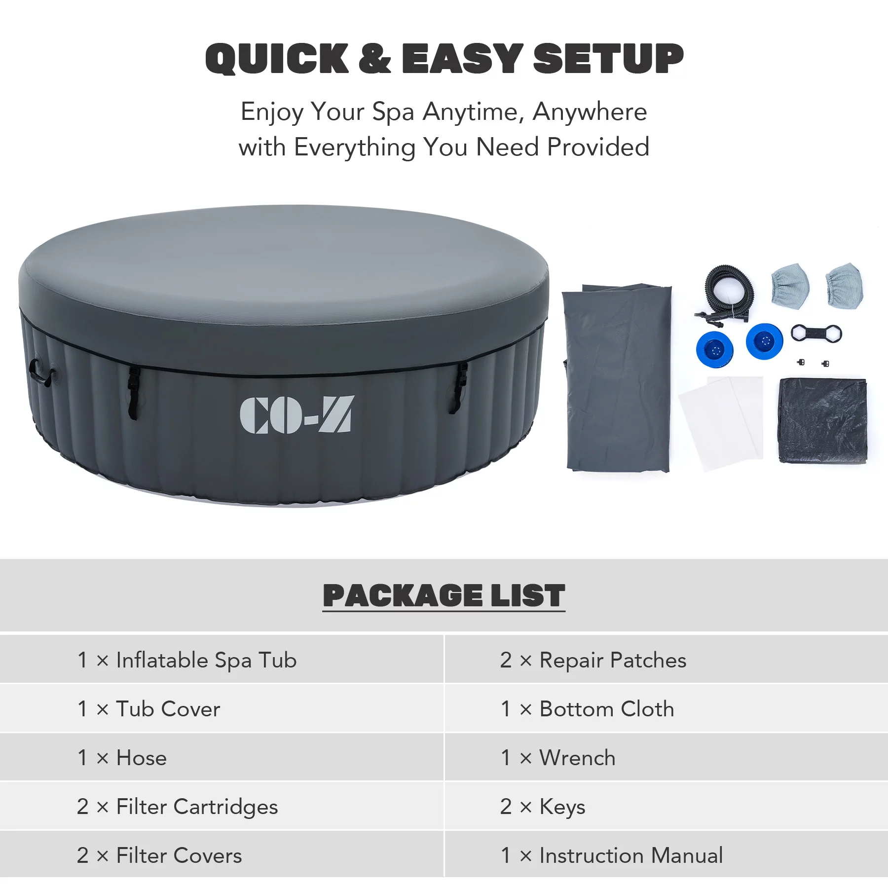 CO-Z 6 Person 7ft Inflatable Hot Tub Pool with Massage Jets and All Accessories Gray - Womvr