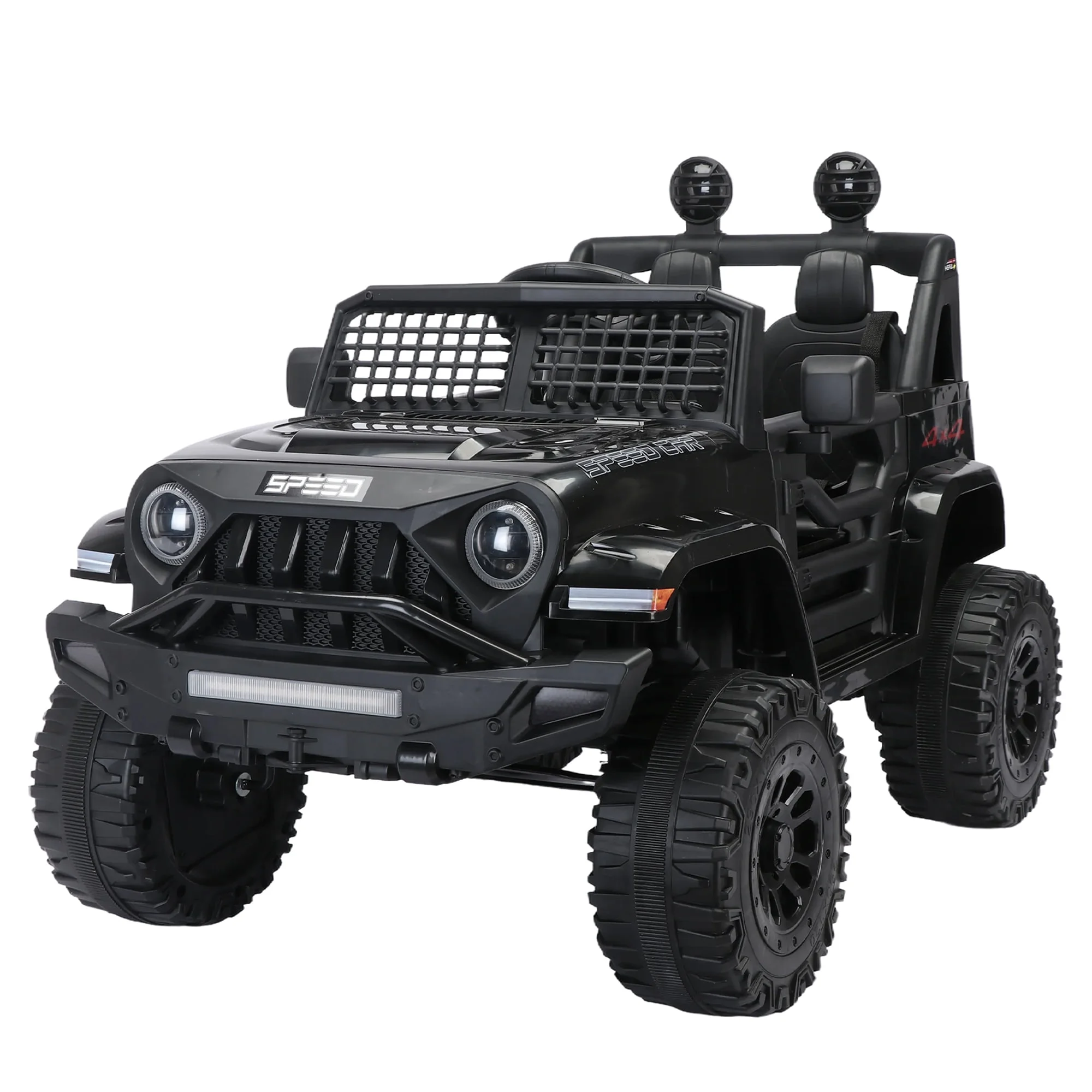 Kids Ride on Truck with Parents Remote Control, 12V 7A Battery Powered Electric Car Vehicle Toy with 3 Speed, USB, MP3, Bluetooth, LED Light, Safety Belt, Electric Car for Kids (Black) - Womvr