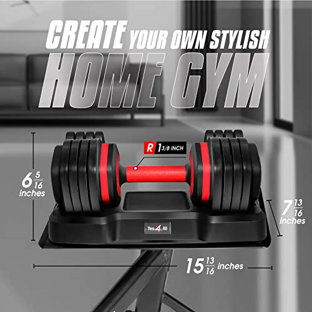 Yes4All One Second Multi Weight Adjustable Dumbbells Set of 2 for Different Workout Levels - 55LBS - Single - Red Grip - Womvr