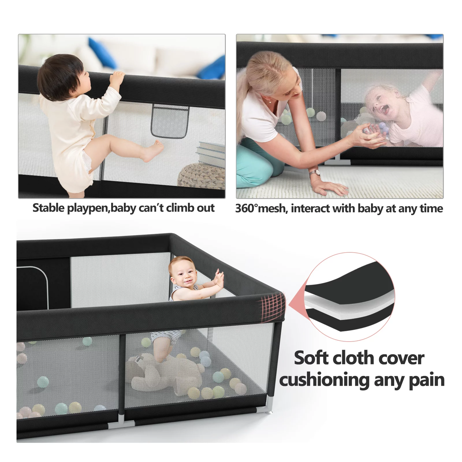 Pkinoicy 47x47inch Play Pen with Mat for Babies and Toddlers, Playpen with Mat, Baby Playpen with Mat, mall Baby Playpen with Mat - Womvr