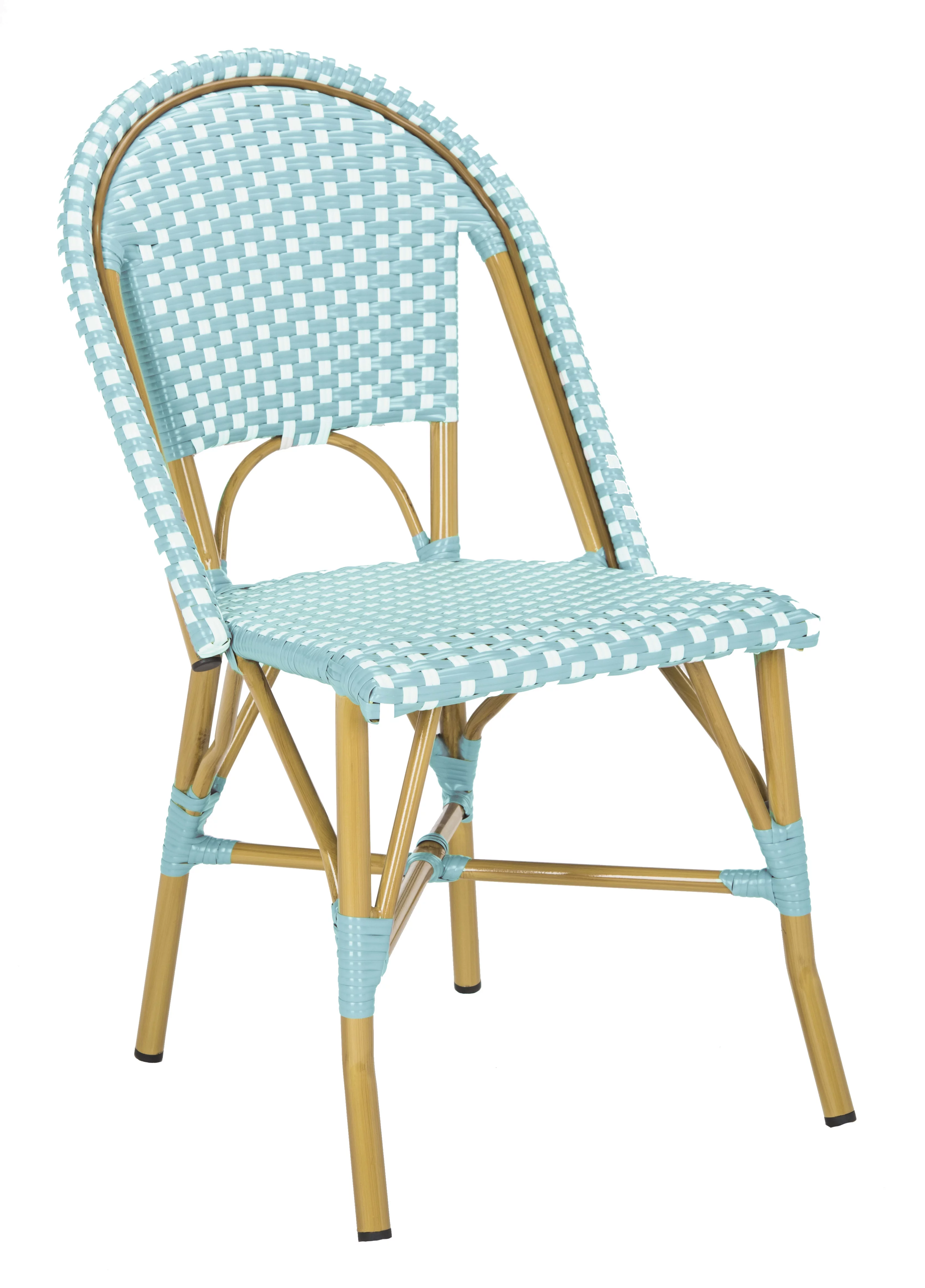 SAFAVIEH Salcha Outdoor French Bistro Side Chair, Blue/White, Set of 2 - Womvr