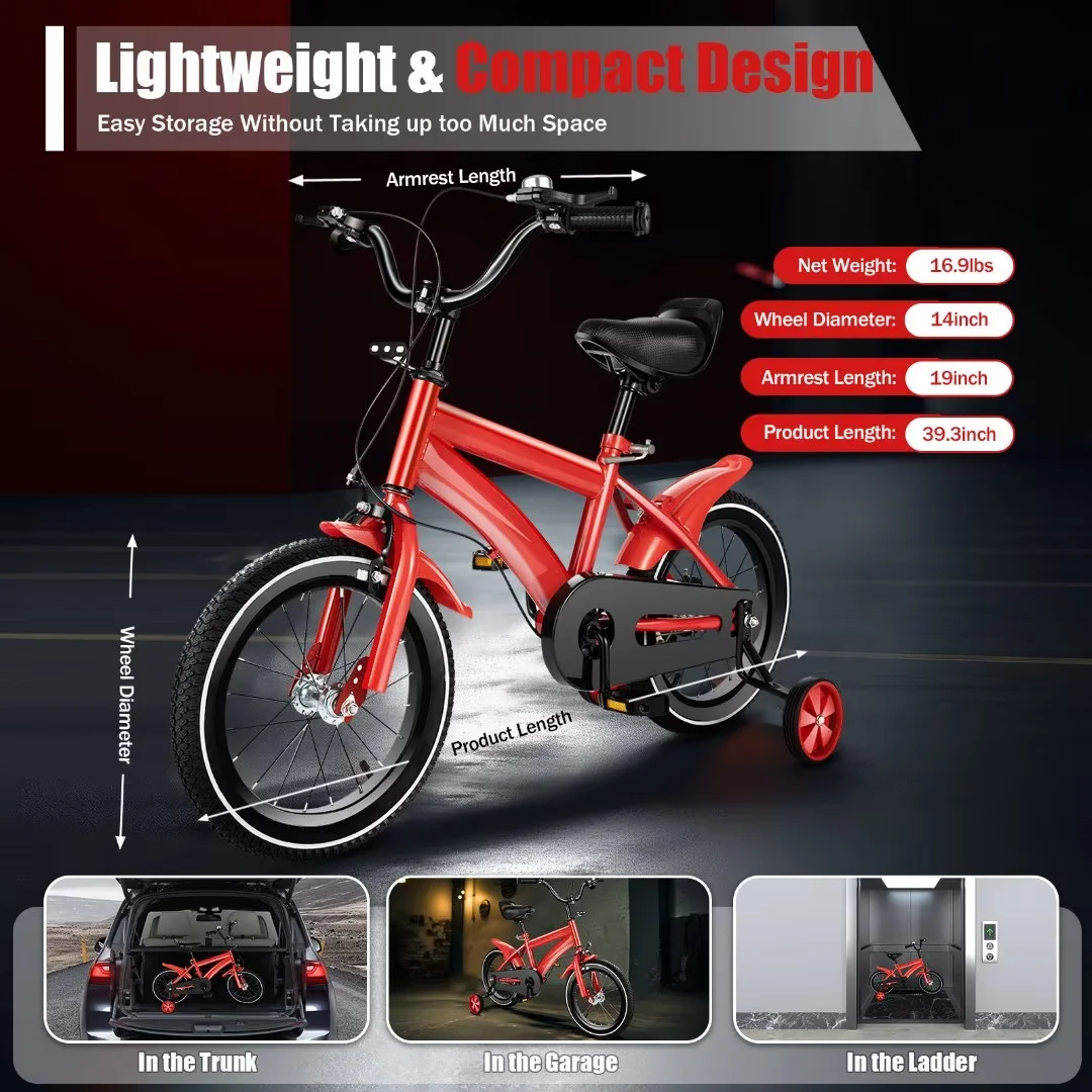 TFCFL 14 inch Kids Bike Bicycle Children Cycle Bikes Gift With With Safety Training Wheels - Womvr