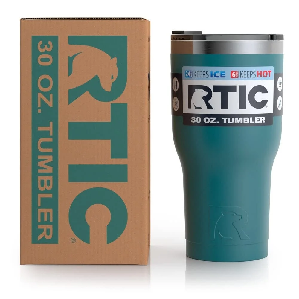 RTIC 30 OZ Insulated Tumbler Stainless Steel Coffee Travel Mug with Lid, Spill Proof, Hot Beverage and Cold, Portable Thermal Cup for Car, Camping, Deep Harbor - Womvr