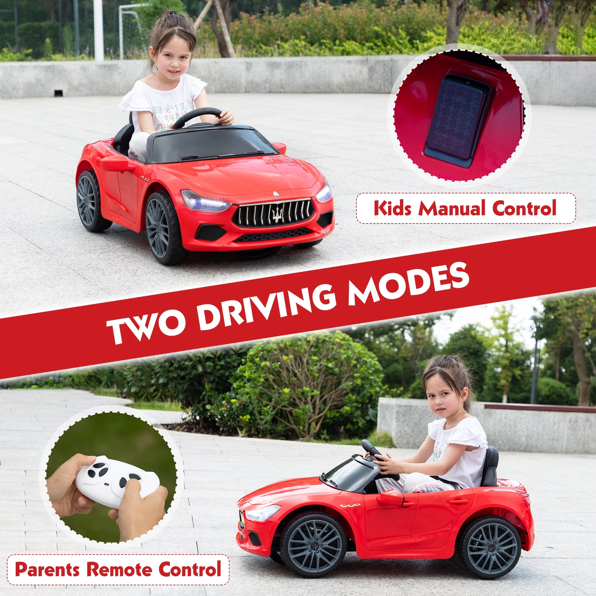 12V Maserati Licensed Kids Ride on Car Battery Powered Toy Car W/ Remote Control LED MP3 USB, Pink - Womvr