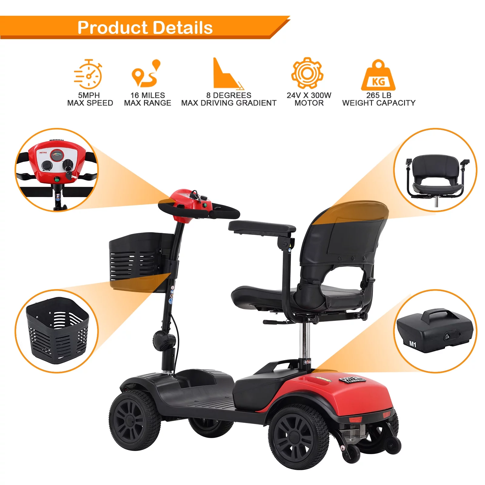 4 Wheels Folding Mobility Scooter for Seniors Adults with Baskets Blue - Womvr