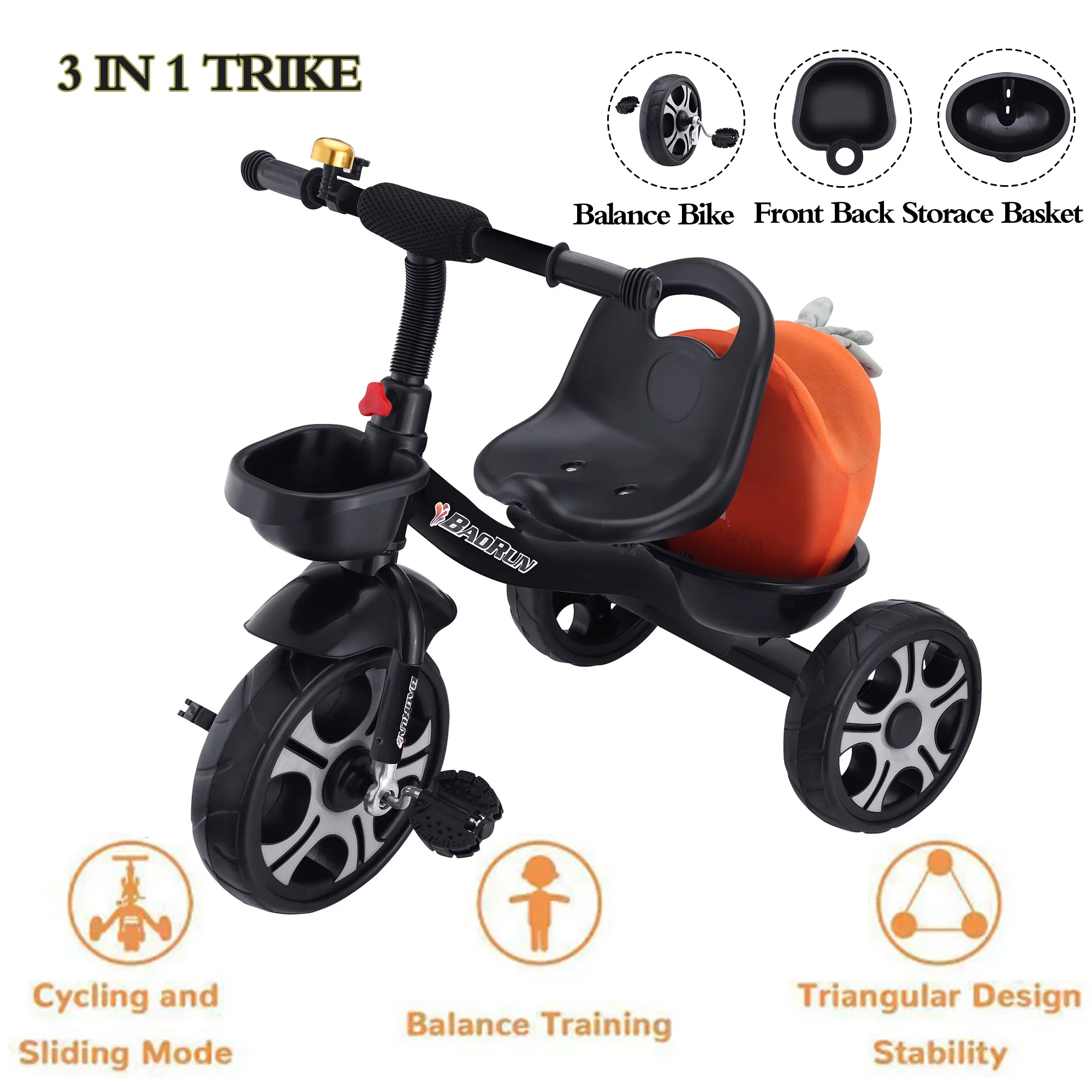 LELINTA Tricycles for 2 - 4 Years Old Boys and Girls with Bell - Portable Kids Balance Bike Riding Storage Basket Non-Slip Handle and Bell for Kids Toddlers Indoor & Outdoor Trike Toddlers Tricycle - Womvr