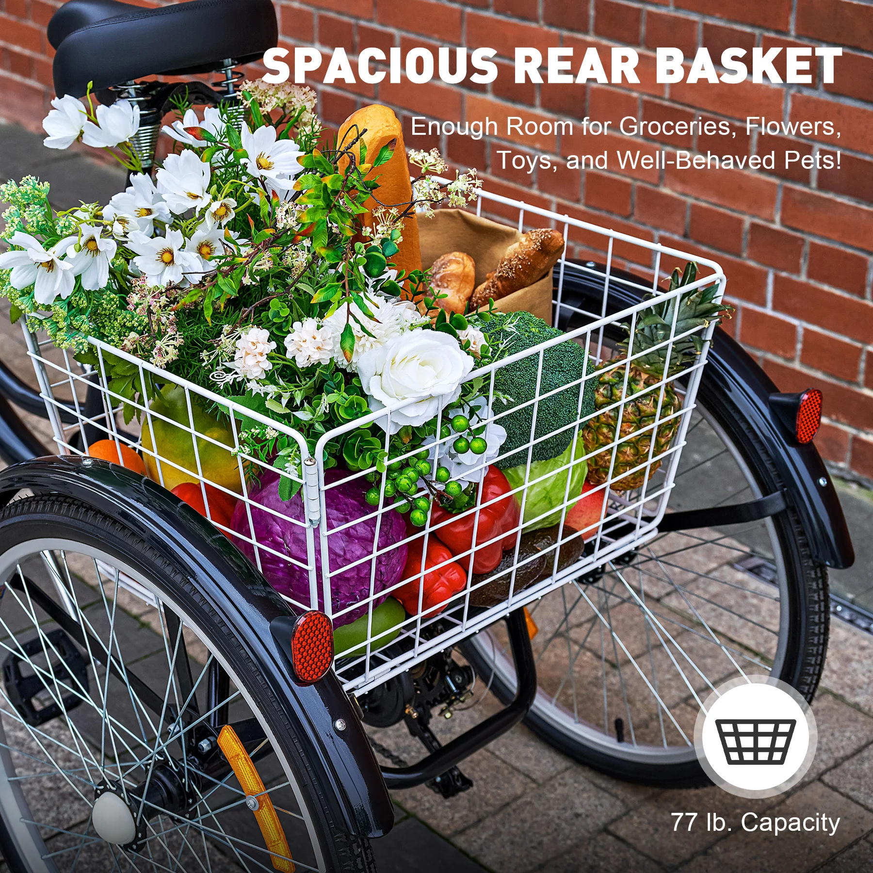 VIRIBUS 26 Inch Adult Tricycle 3 Wheel Bike with 7 Speeds & Basket for Men Women, Black - Womvr