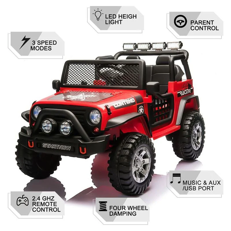 CAIDI 12 V Kids Ride On Truck, 2-Seater Battery Powered Toy Car w/ Remote Control, Spring Suspension, Bluetooth, LED Lights - Womvr