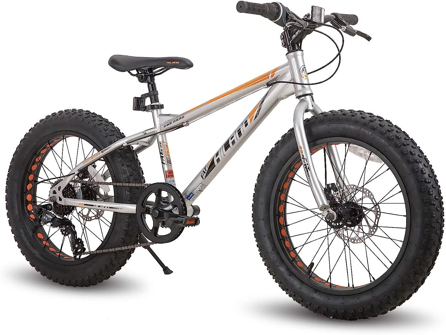 Hiland Kids Fat Tire Bike, Shimano 7-Speed, Dual-Disc Brakes, 20 inch Kids Trail Mountain Bike for Boys Girls, Silver - Womvr