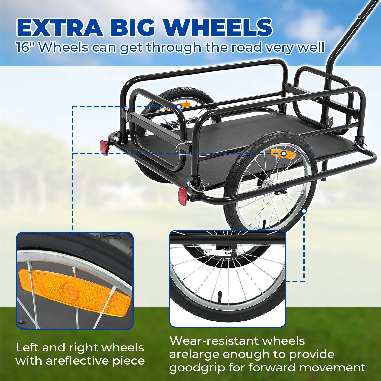 KOJEM Foldable Bike Cargo Trailer Bicycle Cargo Storage Cart 16'' Wheels Luggage Trailer with Hitch Bike Cart - Womvr