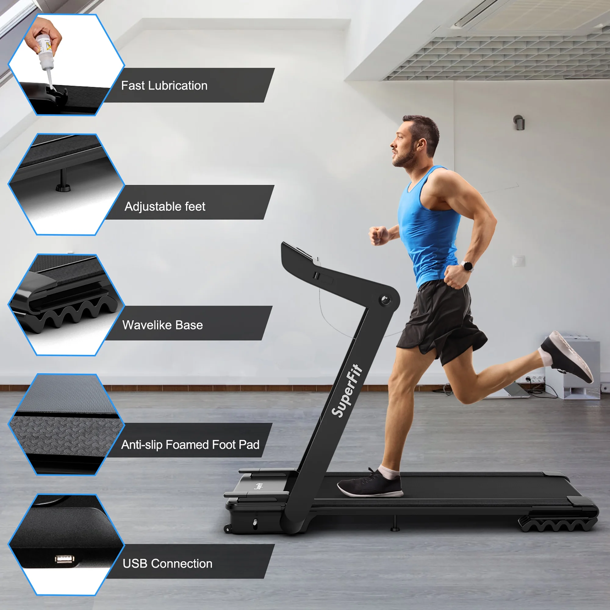 Superfit 4.0HP Foldable Electric Treadmill Jogging Machine w/Bluetooth Black - Womvr