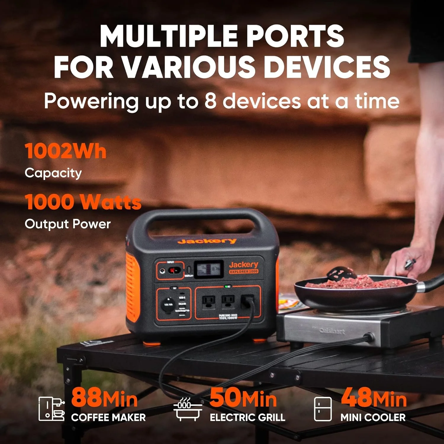 Jackery Explorer 1000 Portable Power Station, 1002Wh Capacity with 3x1000W AC Outlets (Solar Panel Optional) - Womvr