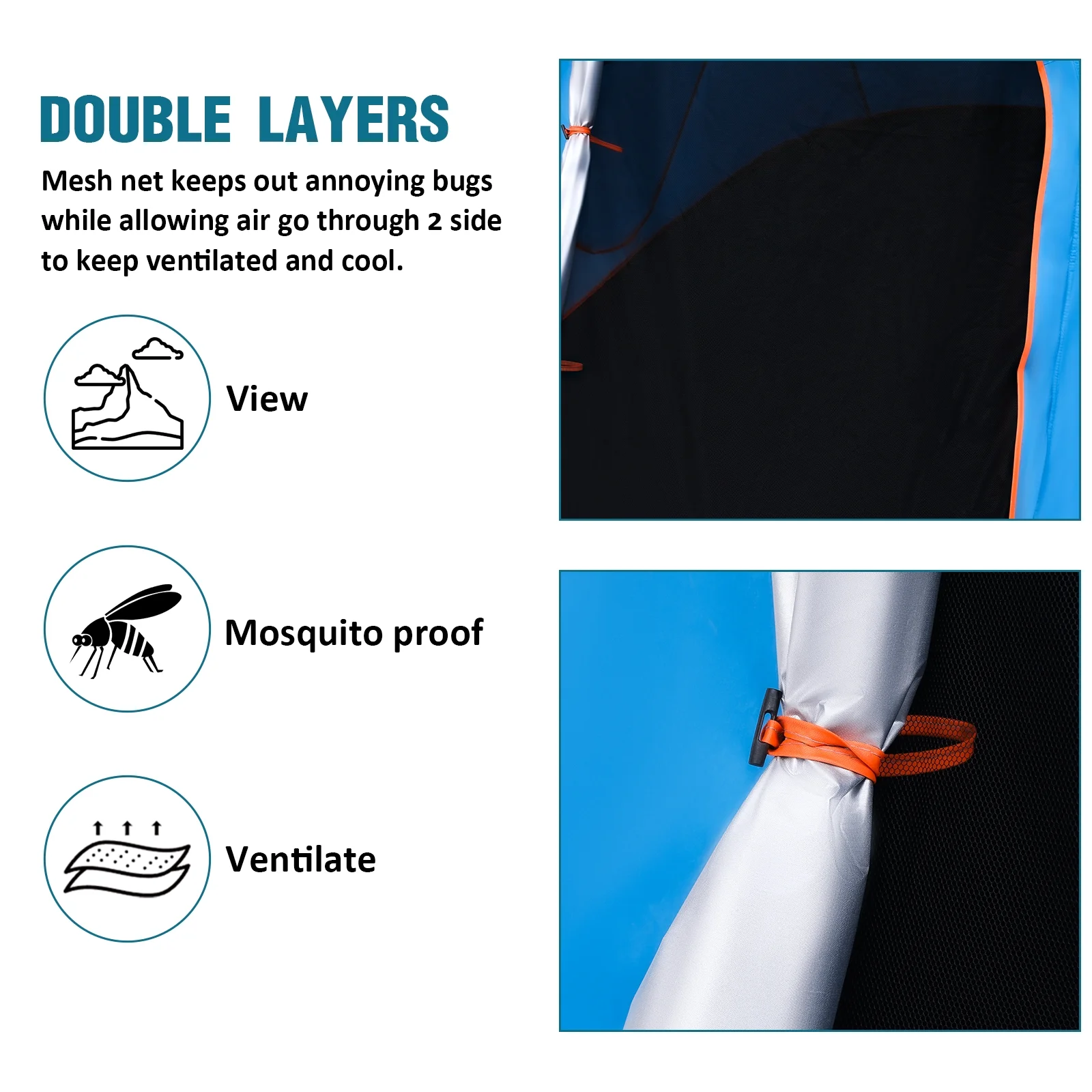 HONGGE 2 Person Instant Pop-up Tent Waterproof Family Camping Tent, 2 Side Windows Blue - Womvr