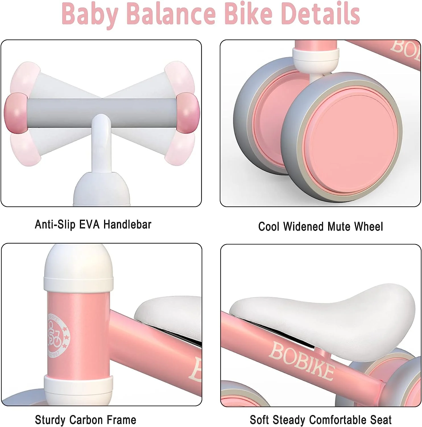Bobike Baby Balance Bike Toys for 1 Year Old 10-24 Months Toddler Walker Bicycle Pink - Womvr
