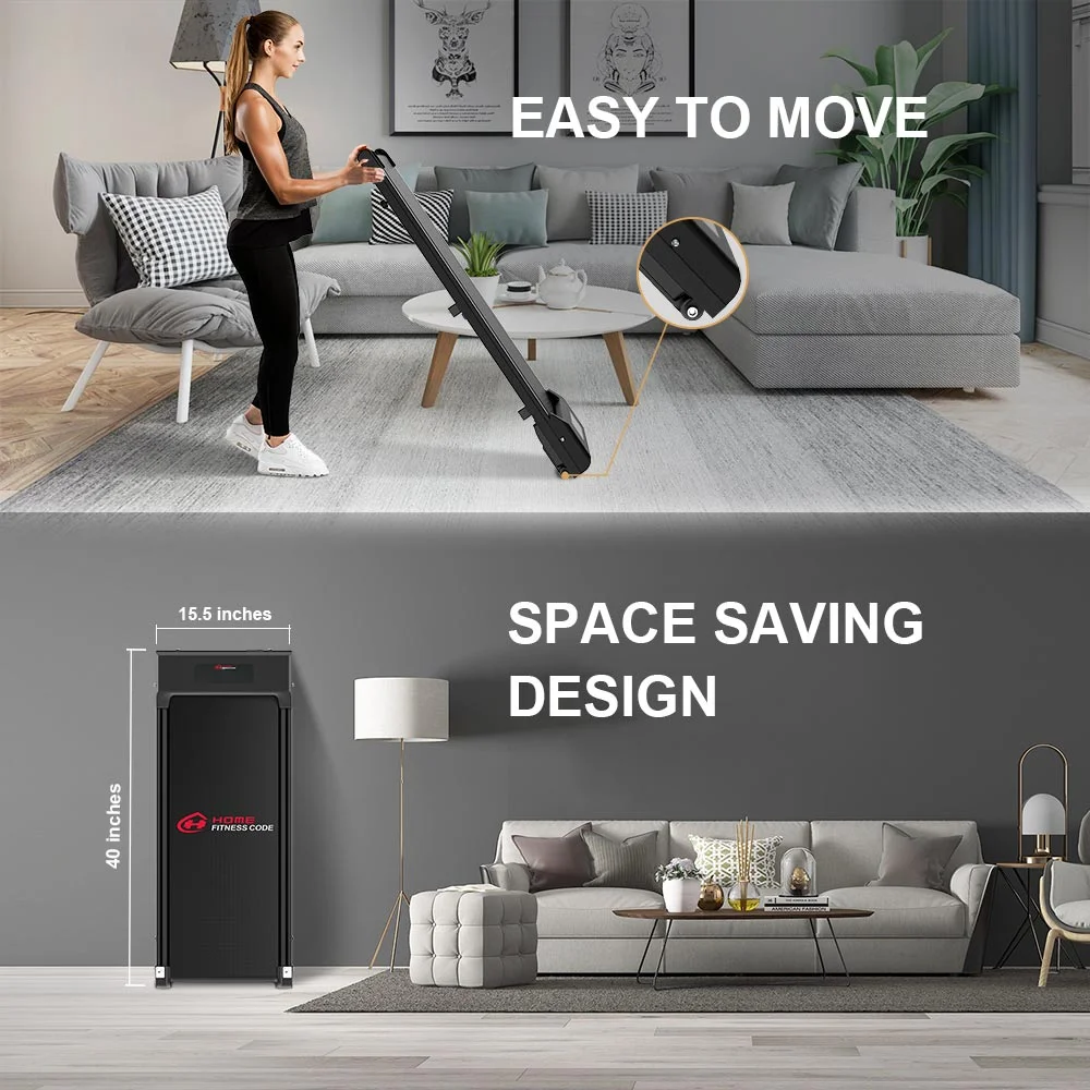 Home Fitness Code Treadmills for Home, Ultra Slim Under Desk Treadmill for Home/Office, No Assembly Required, Black - Womvr