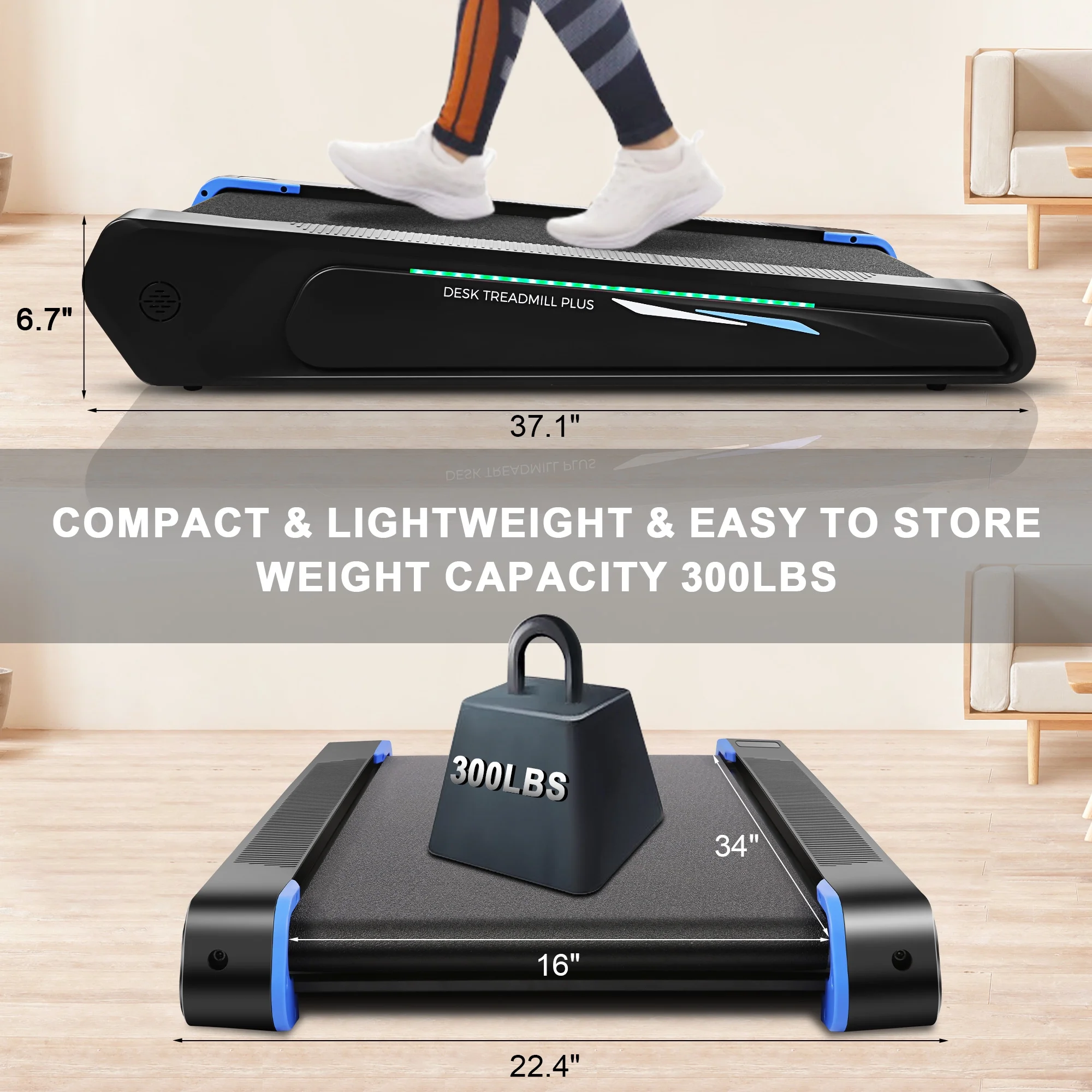 Tikmboex 2.5HP Walking Pad  with LED Display Wireless Remote Control, 2 in 1 Compact Under Desk Treadmill for Home Office Cardio Exercise - Womvr
