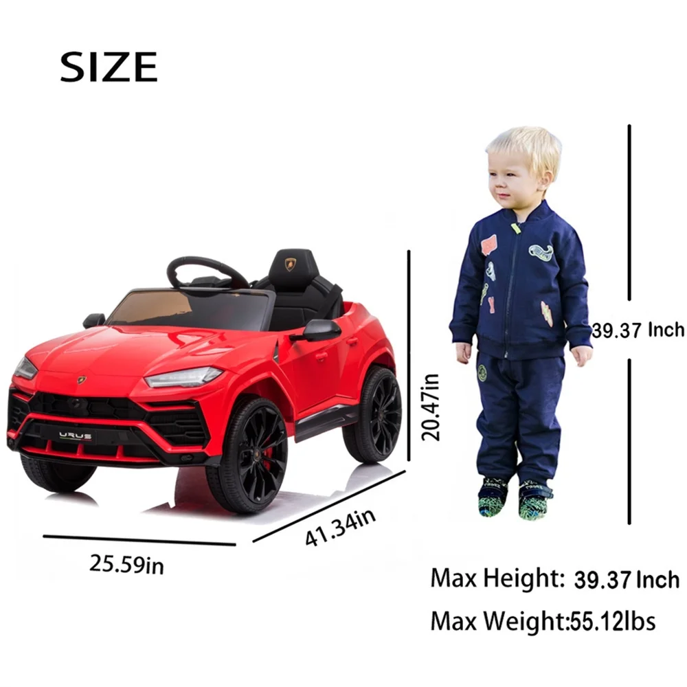 Lamborghini Urus 12V Electric Powered Ride on Car Toys for Girls Boys, Black Kids Electric Vehicles Ride on Toys with Remote Control, Foot Pedal, MP3 Player and LED Headlights, CL61 - Womvr