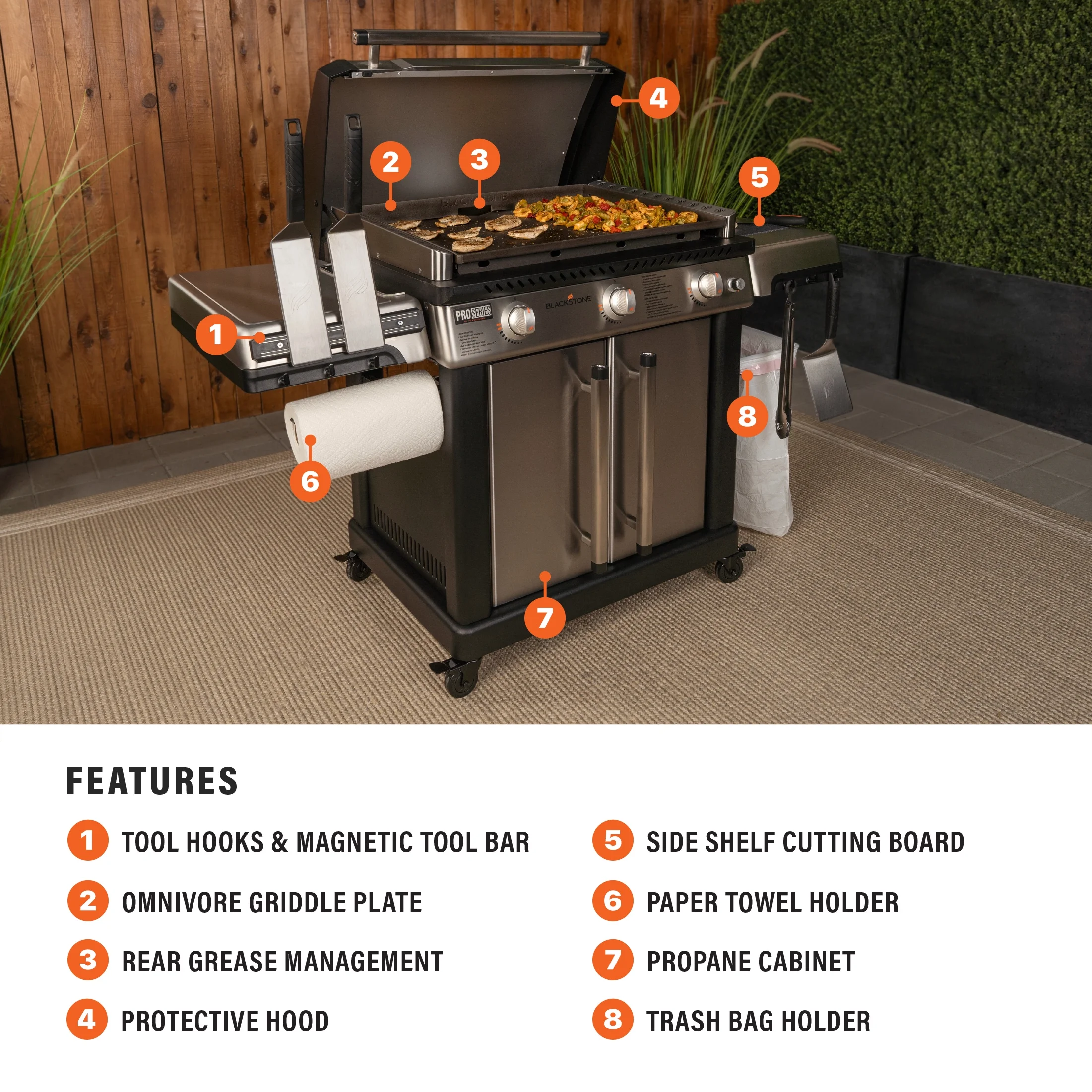 Blackstone ProSeries 3-Burner 28” XL Propane Griddle with Stainless Steel Cabinet and Hood - Womvr