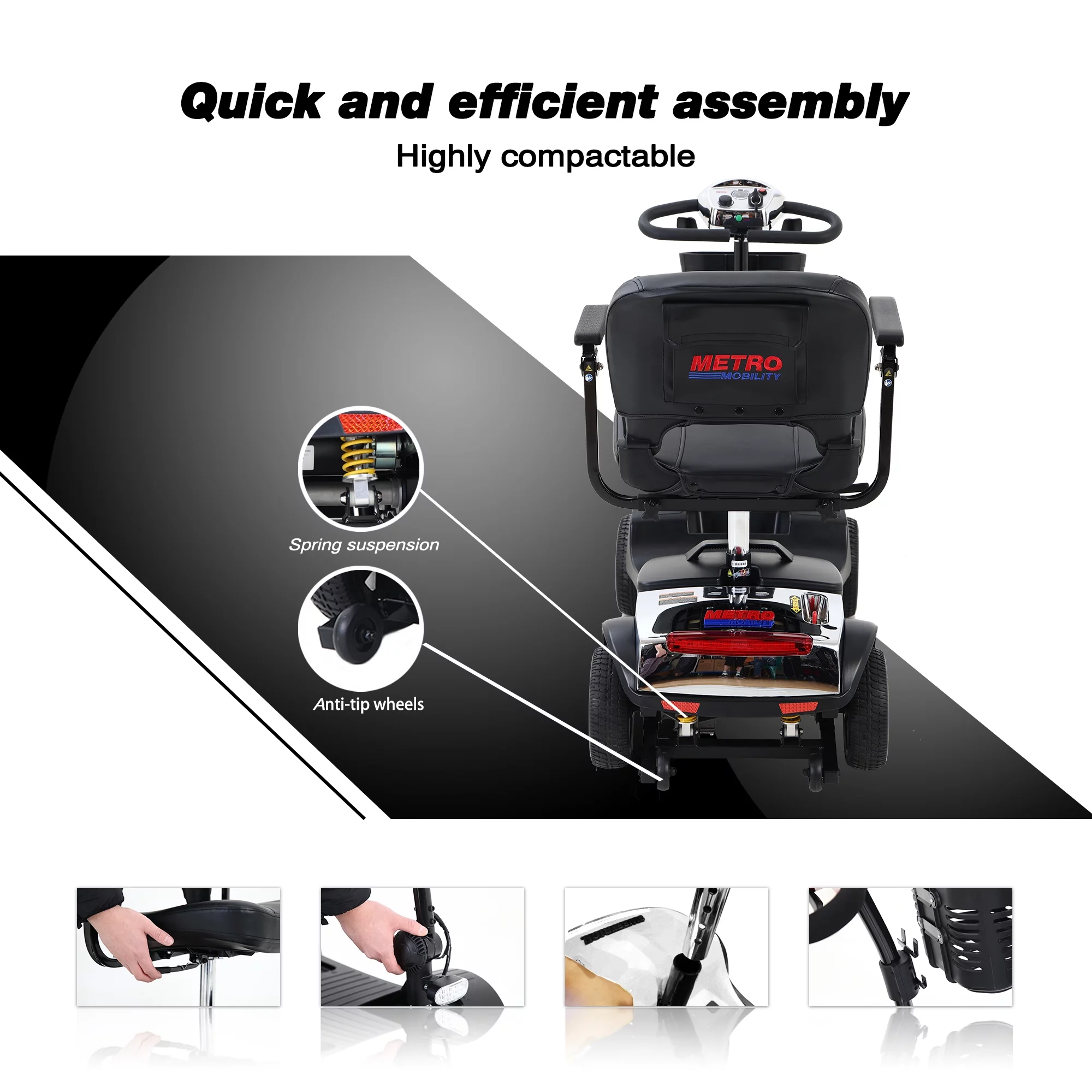 BTMWAY Mobility Scooter, 4 Wheels Electric Scooter for Seniors, Compact Folding Travel Mobility Scooters for Adult, Transformer Mobility Scooter with Swivel Seat, Front and Rear LED Light, Silver - Womvr