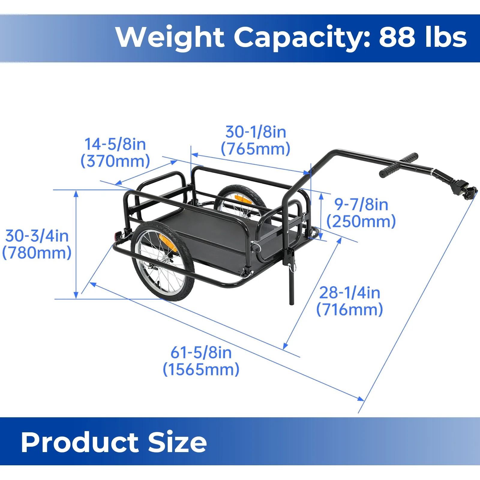 KOJEM Foldable Bike Cargo Trailer Bicycle Cargo Storage Cart 16'' Wheels Luggage Trailer with Hitch Bike Cart - Womvr