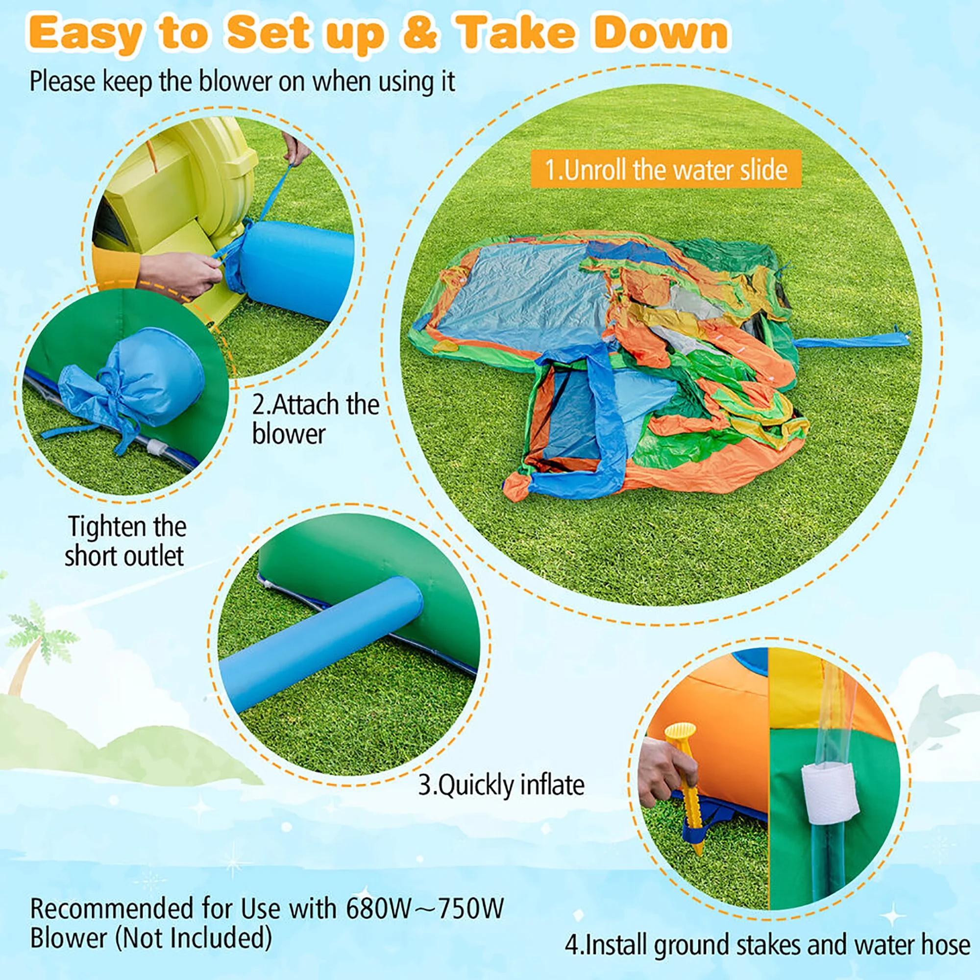 Gymax Kids Inflatable Water Slide Park w/ Splash Pools Wet Dry Combo Blower Excluded - Womvr