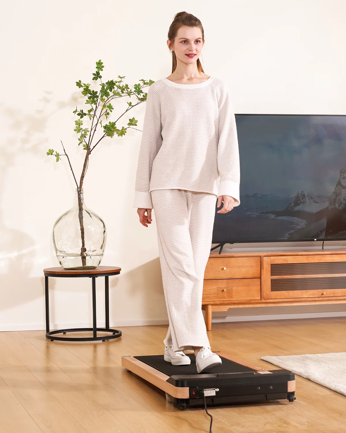 Maksone 2.25HP Installation-Free Under Desk Natural Wood Treadmill with Remote Control - Womvr