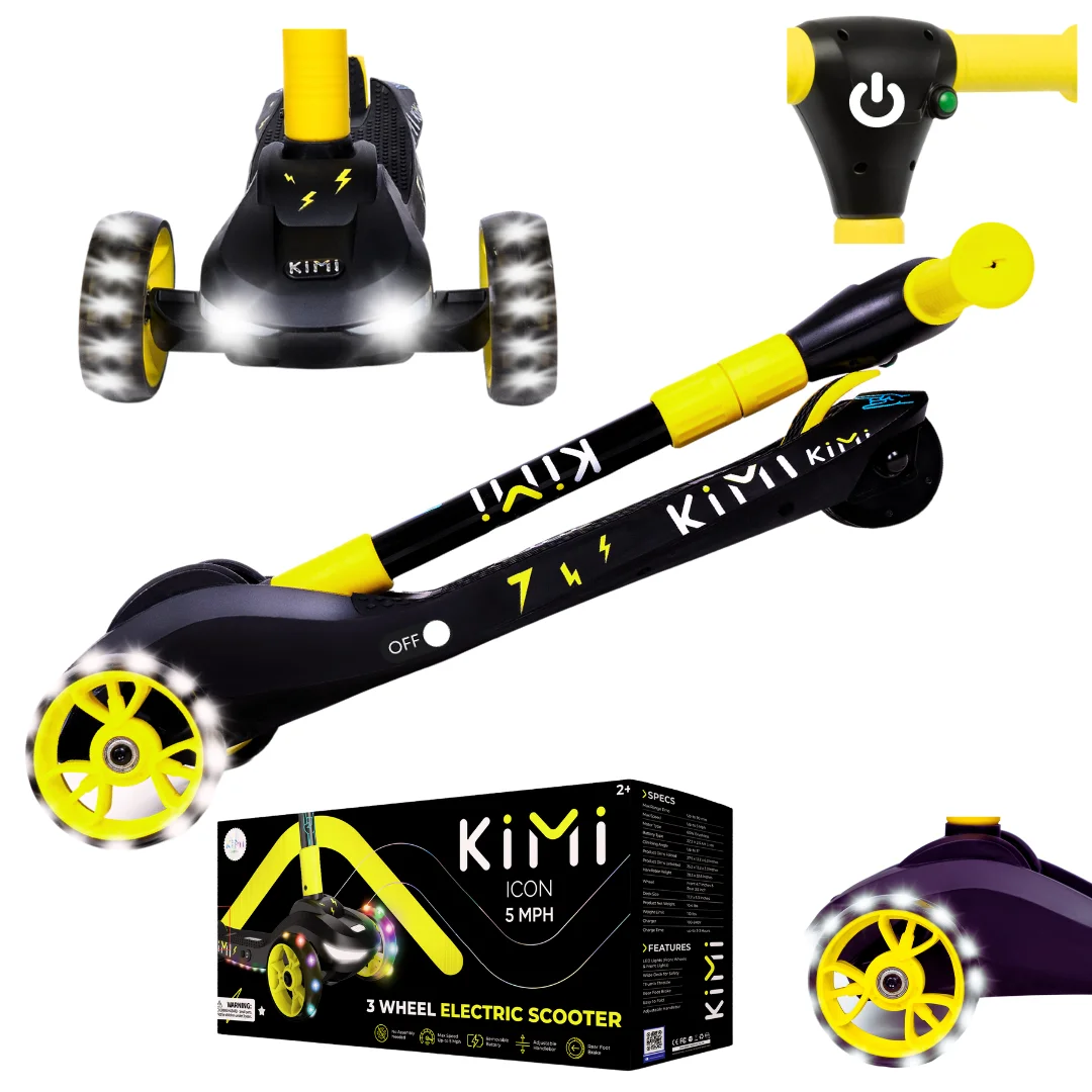 Kimi Kids 3-Wheel Electric Scooter, Ages 2-9, 5Mph, Lights, 10 Miles Range - Womvr