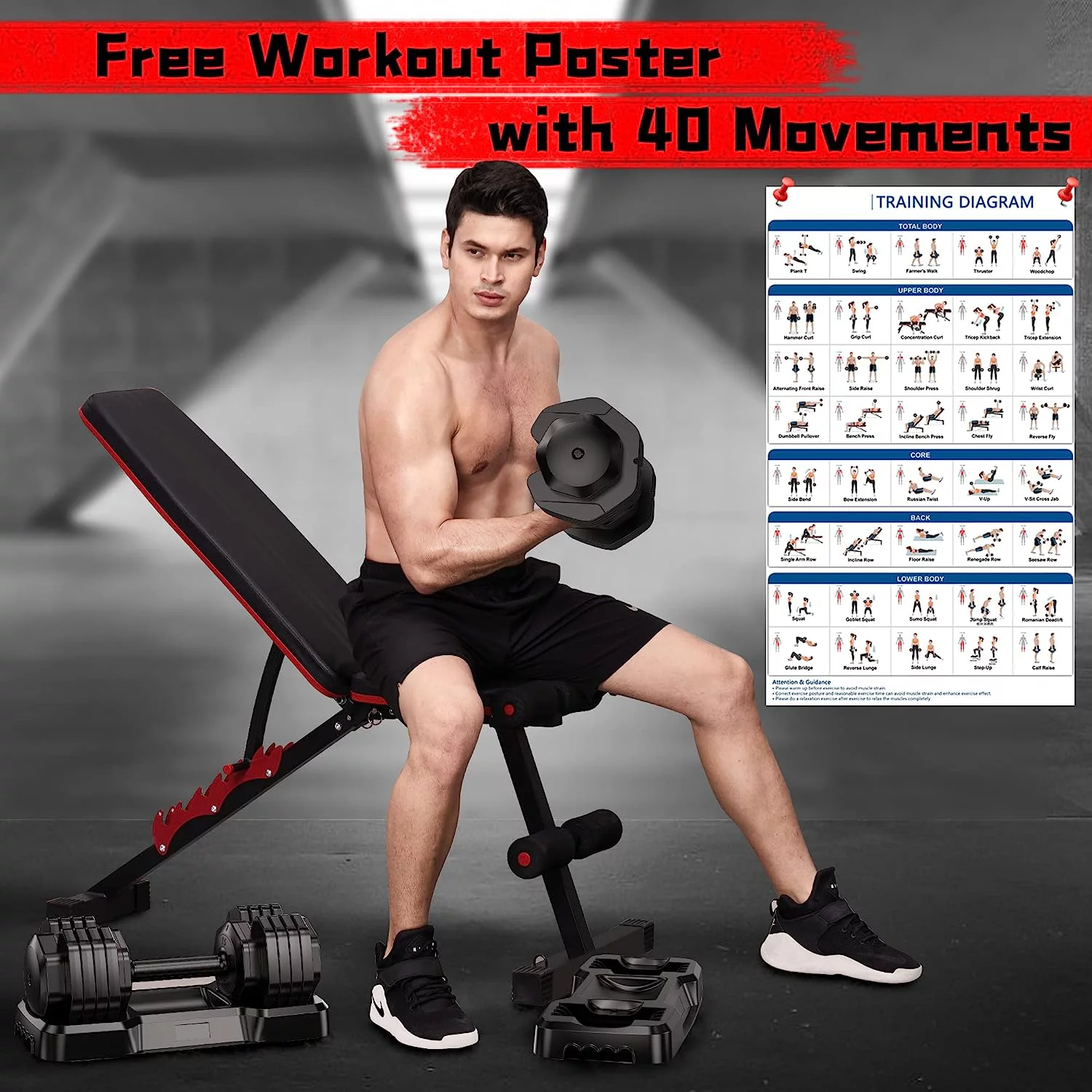 YSSOA Adjustable Dumbbell 55lb with Anti-Slip Metal Handle - Dumbbell for Full Body Workout Fitness with Tray - Womvr