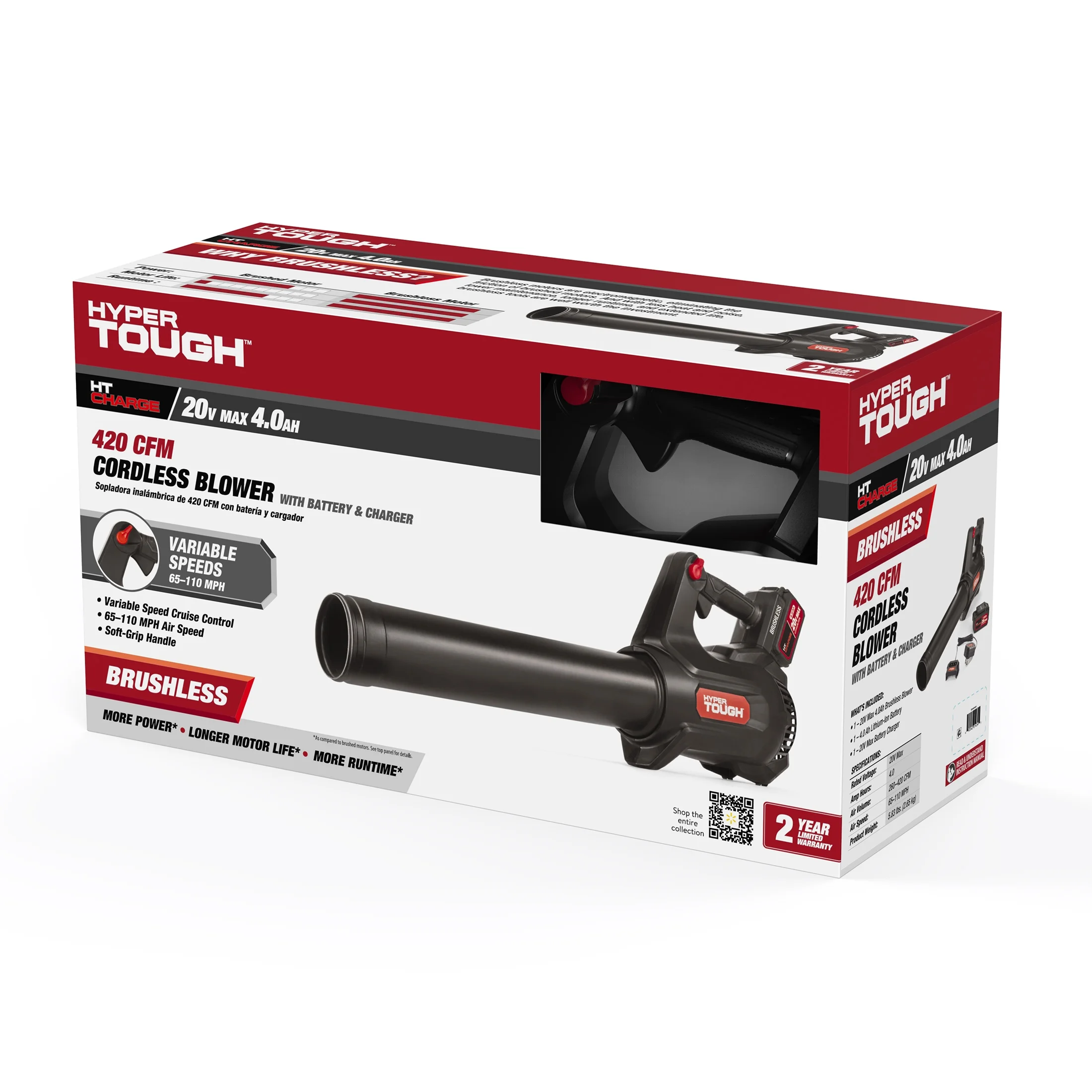 Hyper Tough 20V Max 110 mph 420 Cfm 4.0Ah Brushless Handheld Battery Blower, HT22-401-03-01 - Womvr
