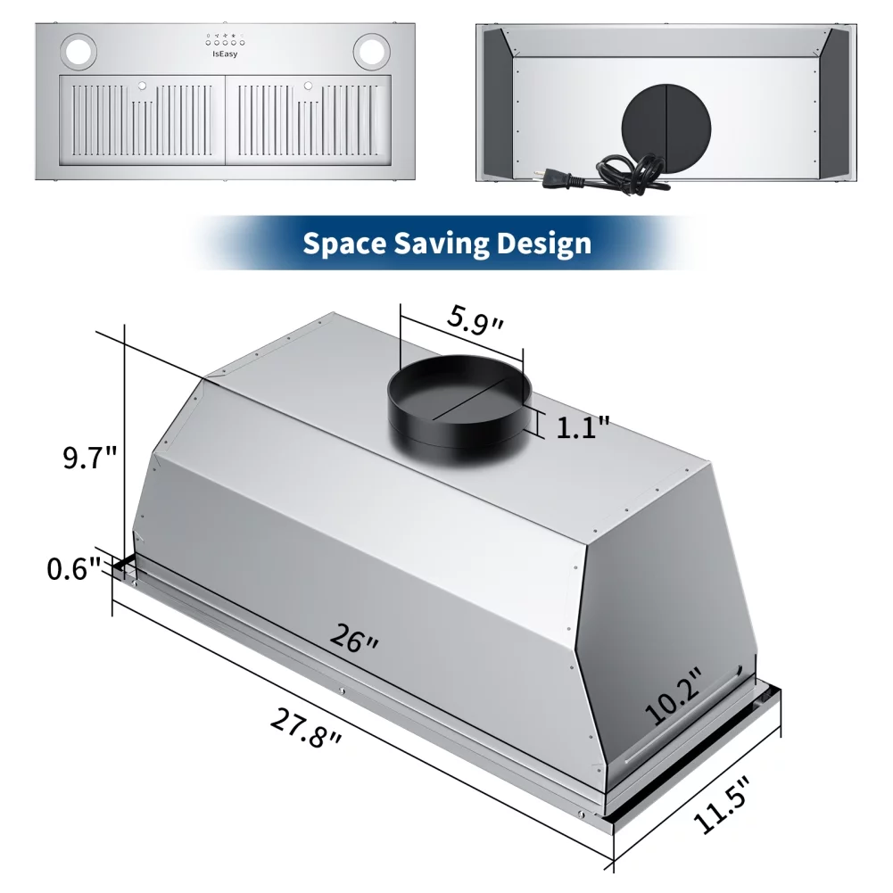 Range Hood 30 inch, IsEasy Wall Mount Vent Hood 500 CFM with Ducted Convertible Ductless Kitchen Hood in Stainless Steel, 3 Speed Exhaust Fan, LED Lights - Womvr