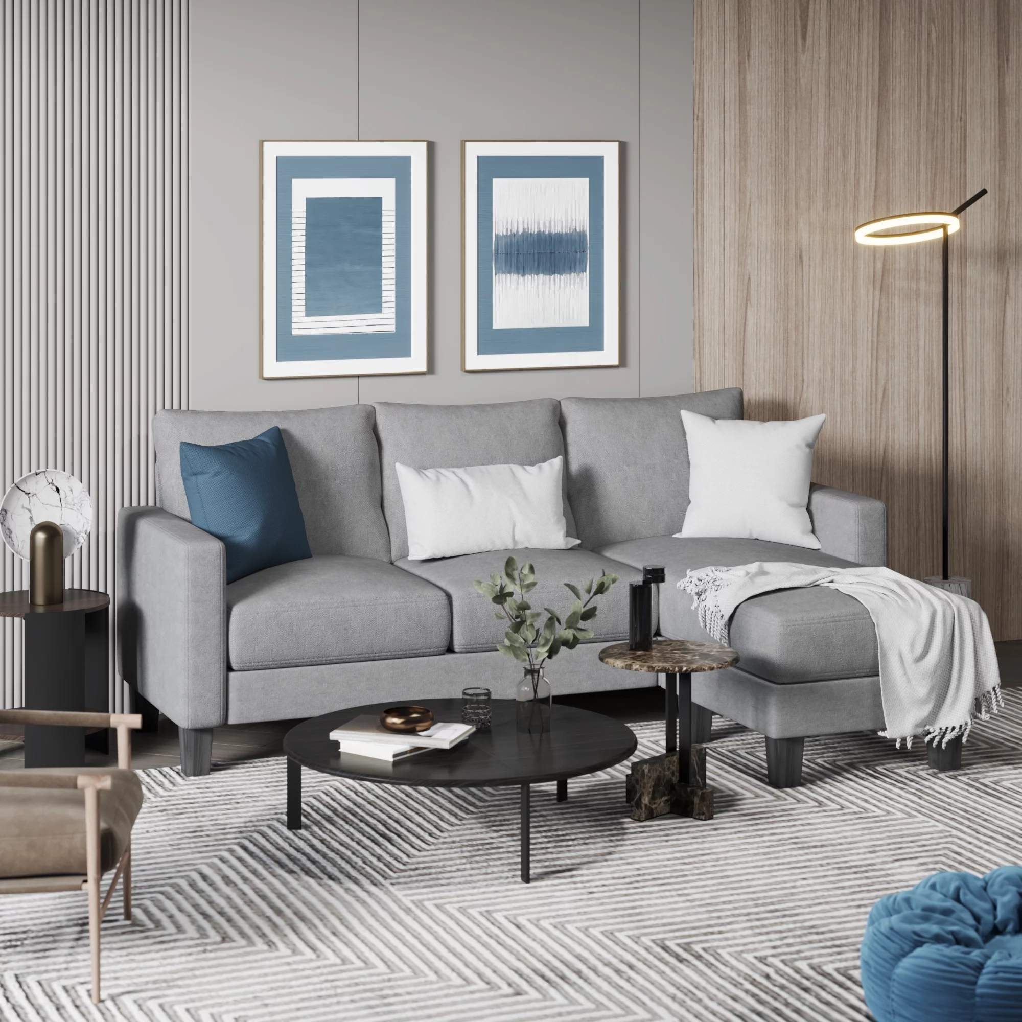 Homall Convertible Sectional Sofa Couch, Modern Linen Fabric L-Shaped Couch 3-Seat Sofa Sectional with Reversible Chaise for Small Living Room, Apartment and Small Space, Dark Gray - Womvr