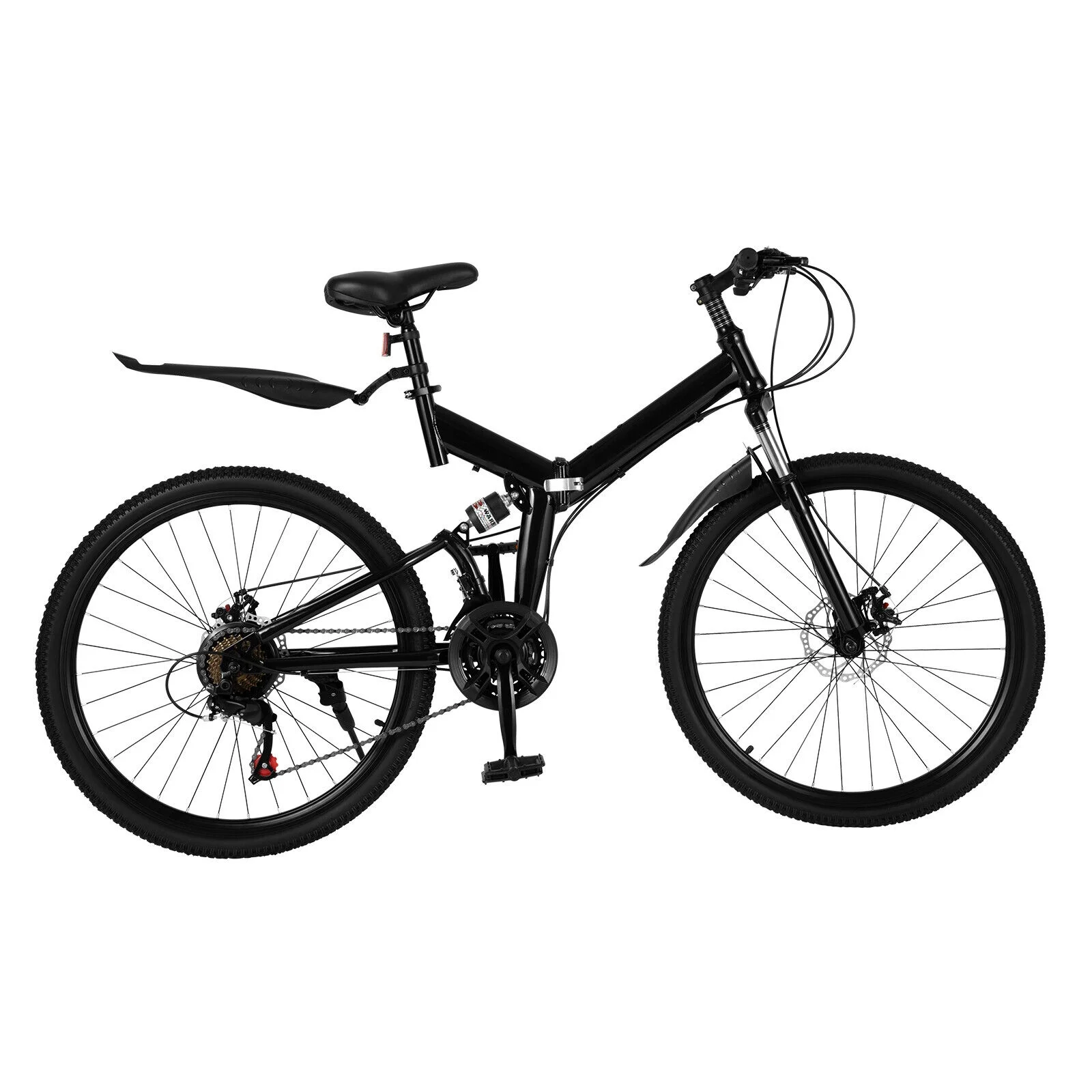 26 inch 21 Speed Folding Mountain Bike Full Suspension Dual Disc Brakes Bicycle - Womvr