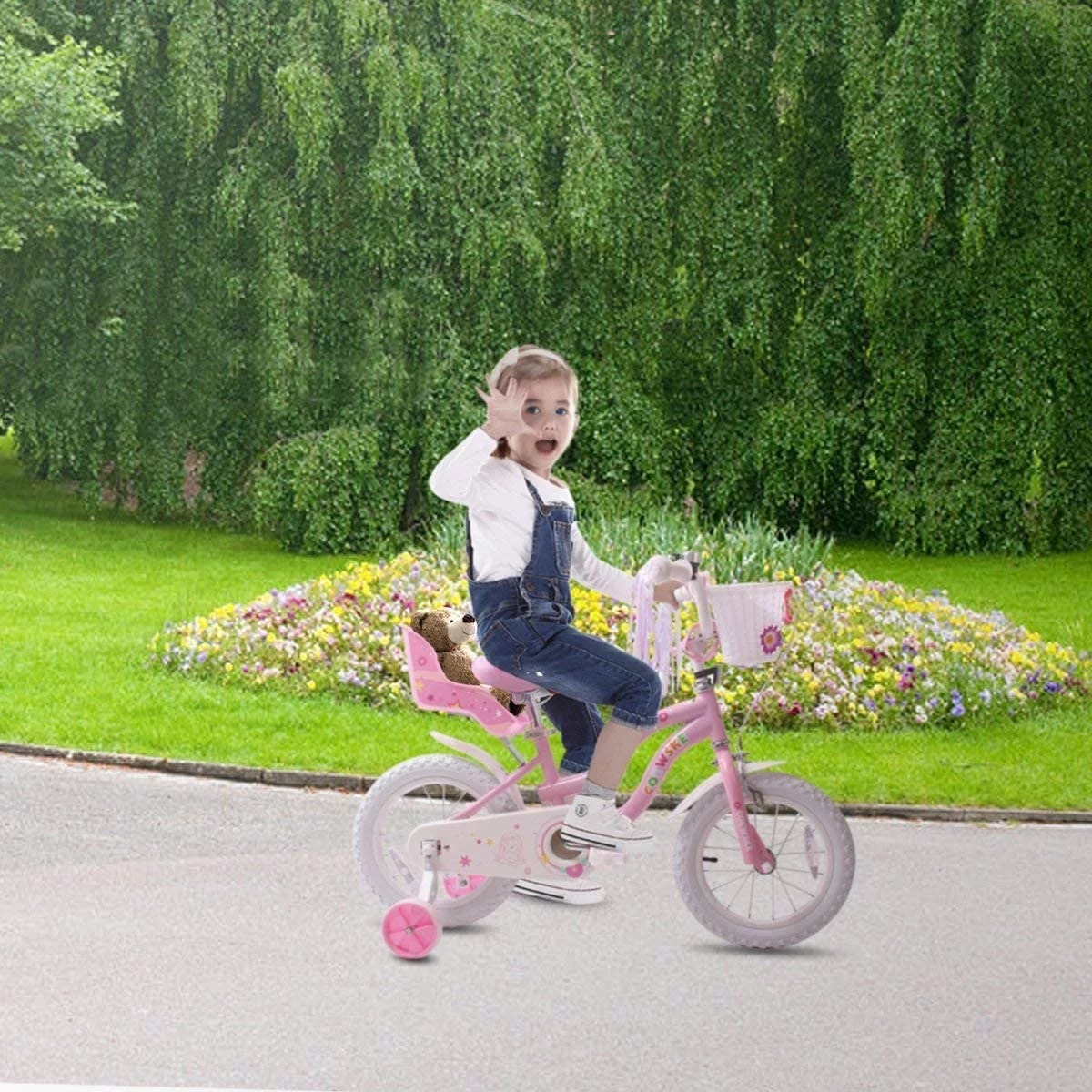 Coewske Princess Kids Bike 14 inch Boys Girls Bicycle with Training Wheels, Pink - Womvr
