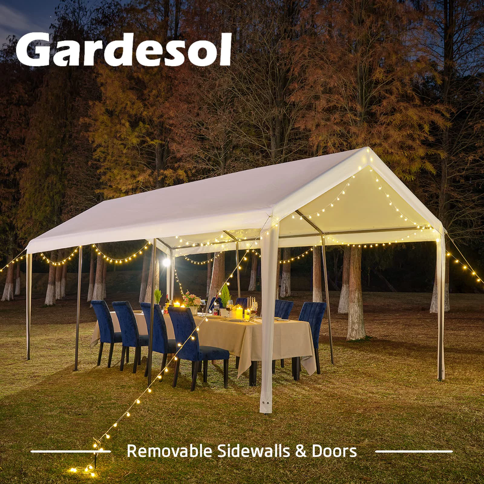 Gardesol Carport, 12'x20' Extra Large Heavy Duty Carport with Removable Sidewalls & Doors, Portable Garage Car Canopy for Car, Truck, SUV, Beige - Womvr