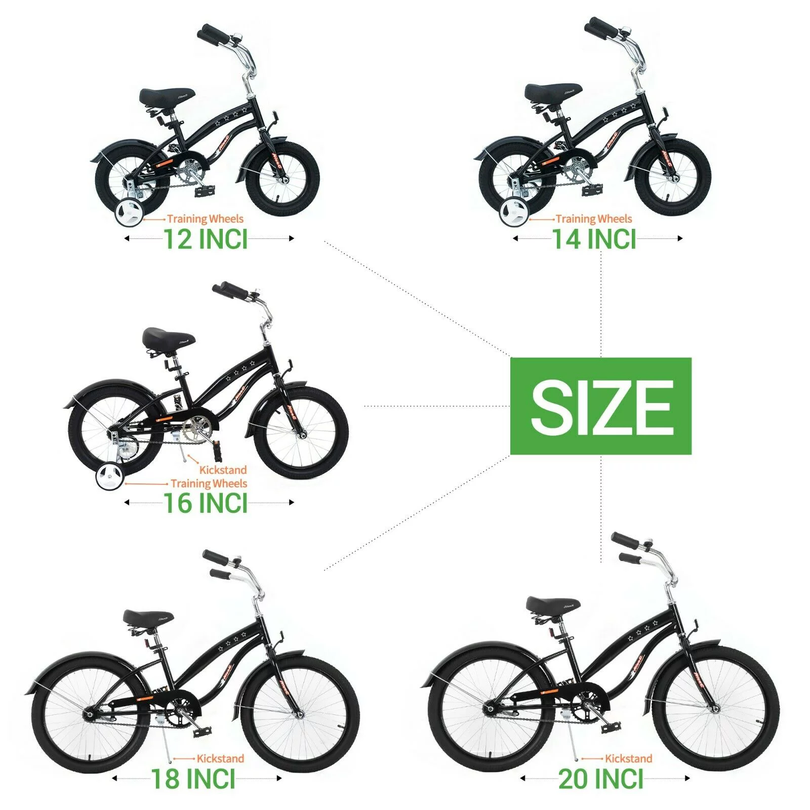 Nice C Kids Bike with Coaster Brake and Training Wheels, Boys Girls 12 14 16 18 20 inch (12 inch Black) - Womvr