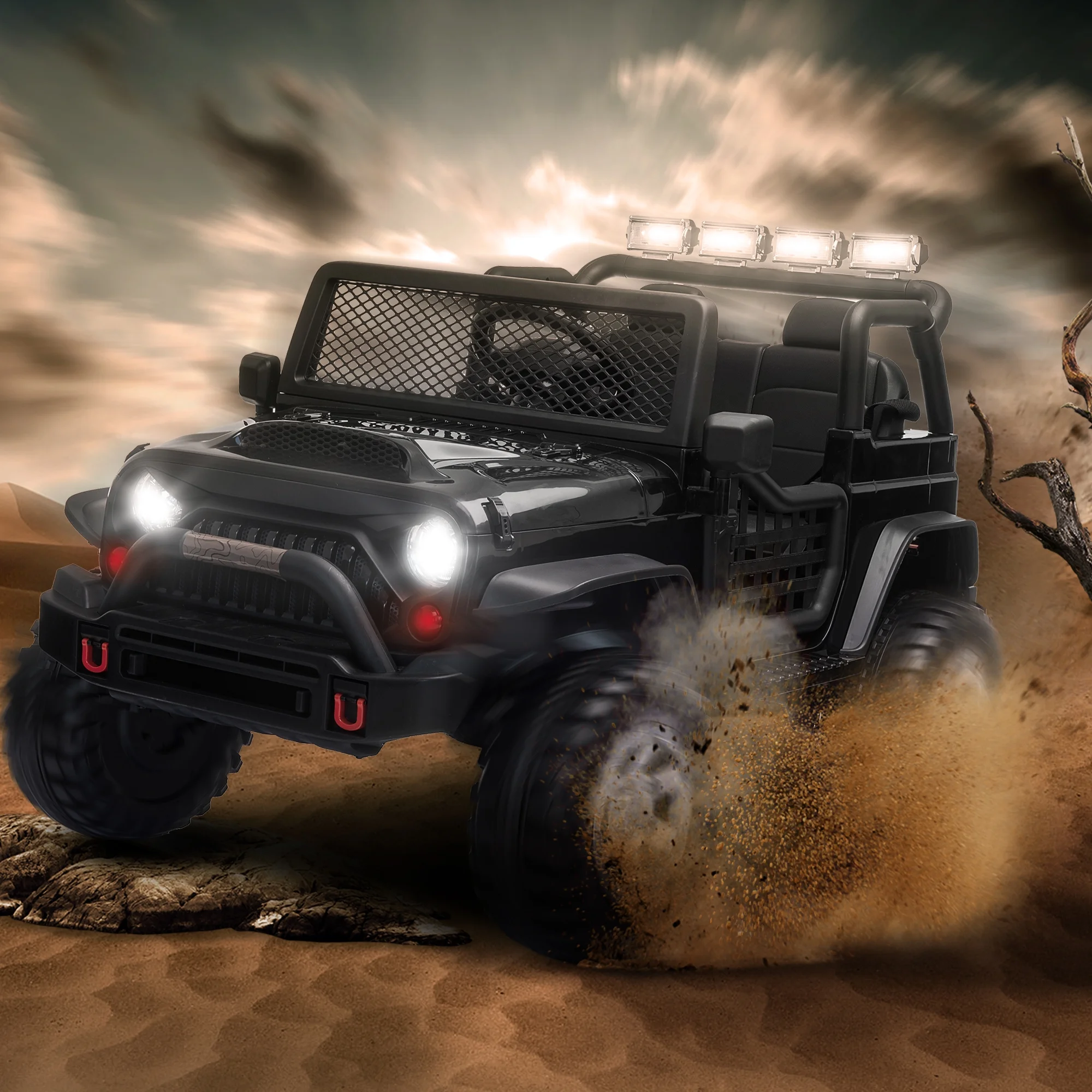 2 Seater Kids Ride on Truck with Remote Control, Music, 12V Children Electric Jeep Car - Womvr