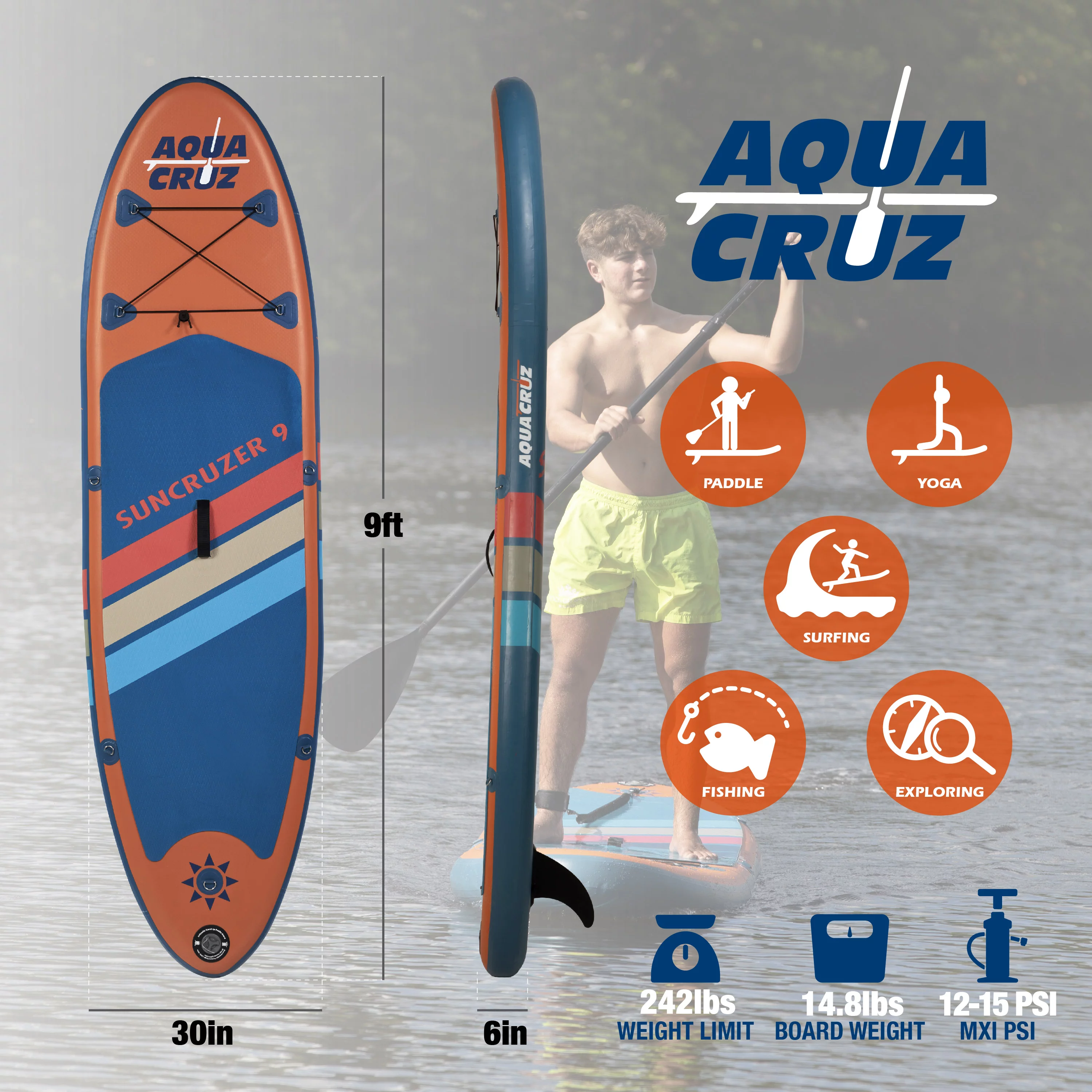Aquacruz Suncruzer 9 ft. Inflatable Stand Up Paddle Board Set with Accessories - Womvr