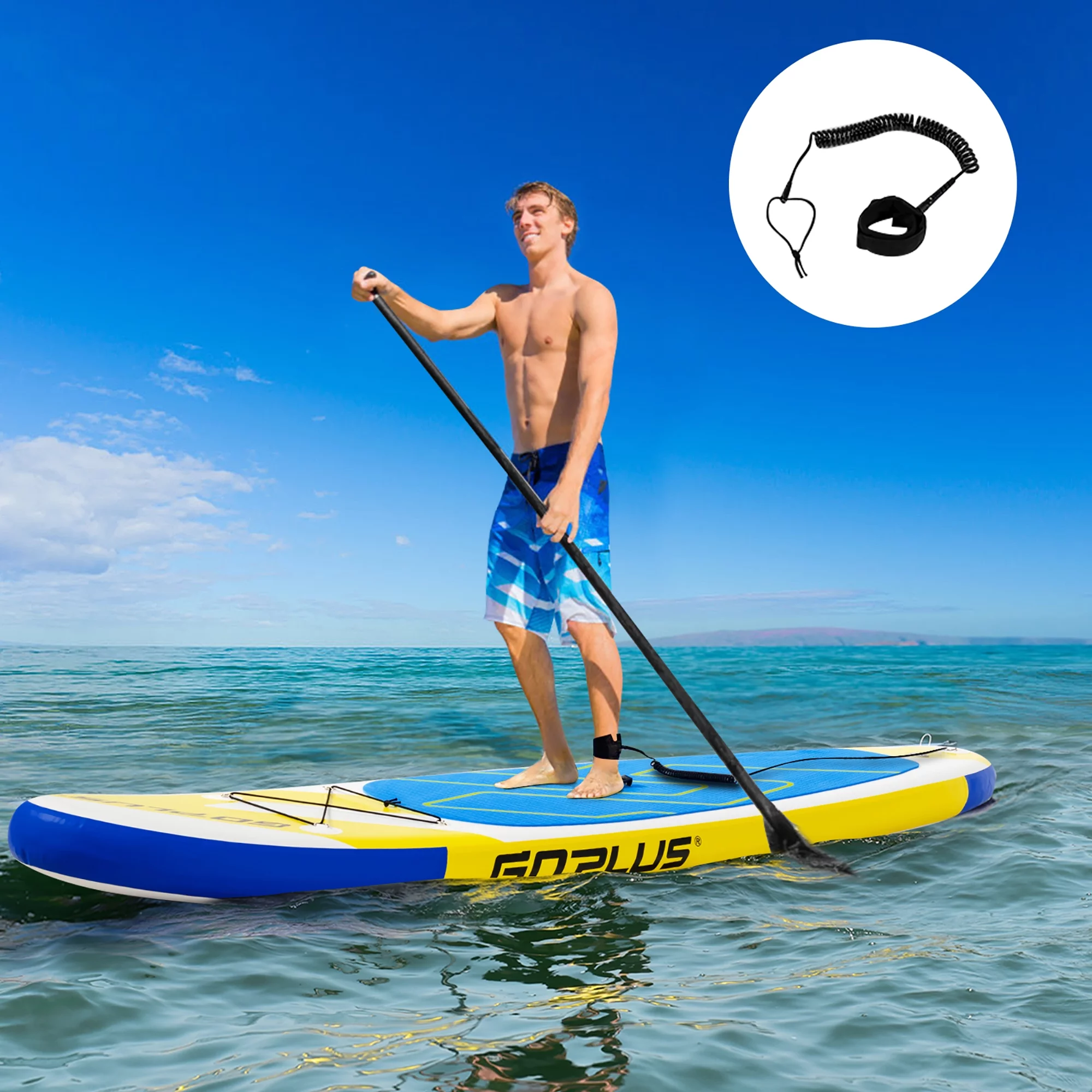 Goplus 11ft Inflatable Stand Up Paddle Board 6'' Thick W/Leash Backpack Aluminum Paddle Yellow - Womvr