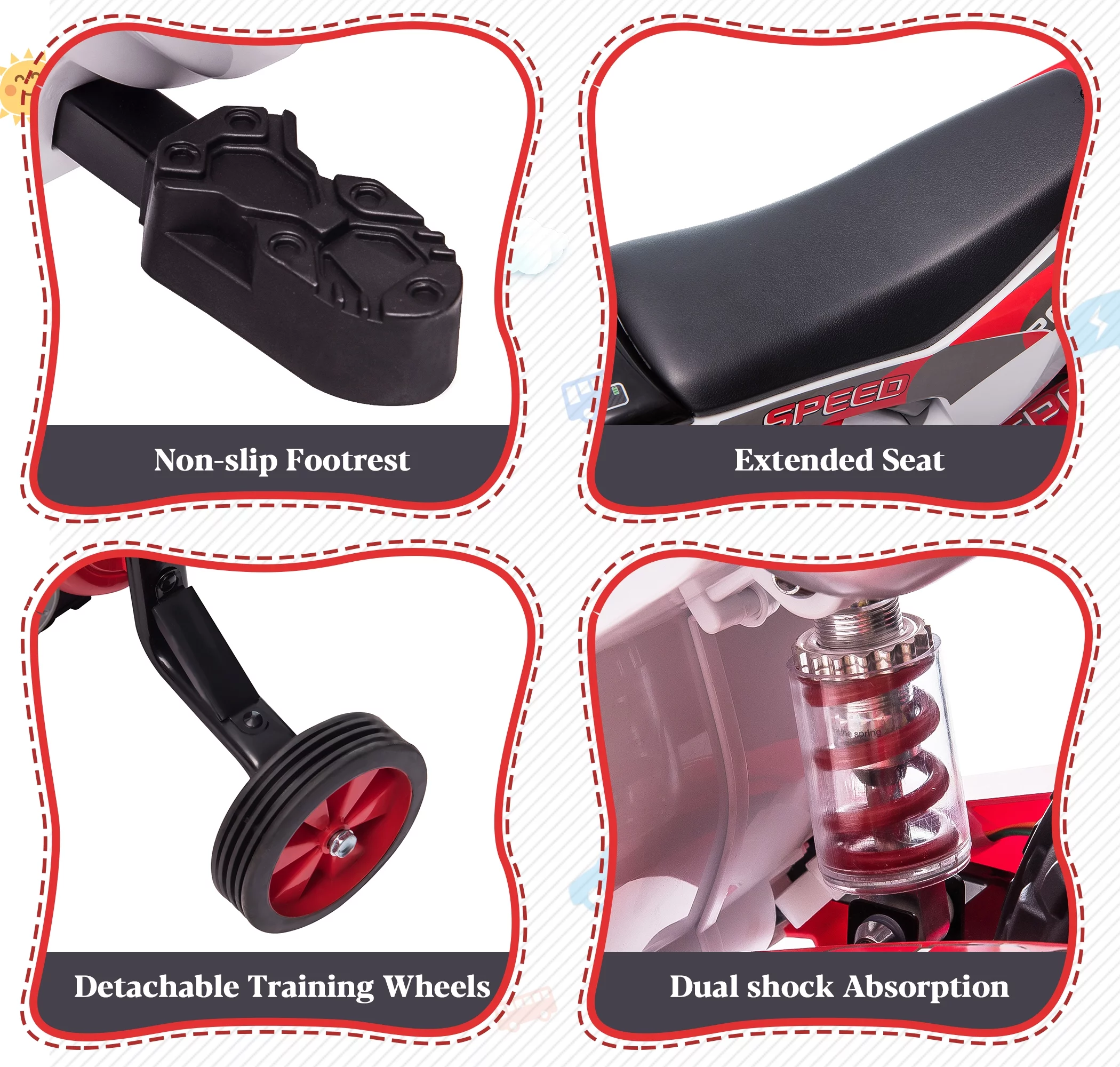 TOBBI 12V Kids Motorcycle off- Road Ride on Dirt Bike W/ Training Wheels, Age 3-8 Toddlers, Green - Womvr