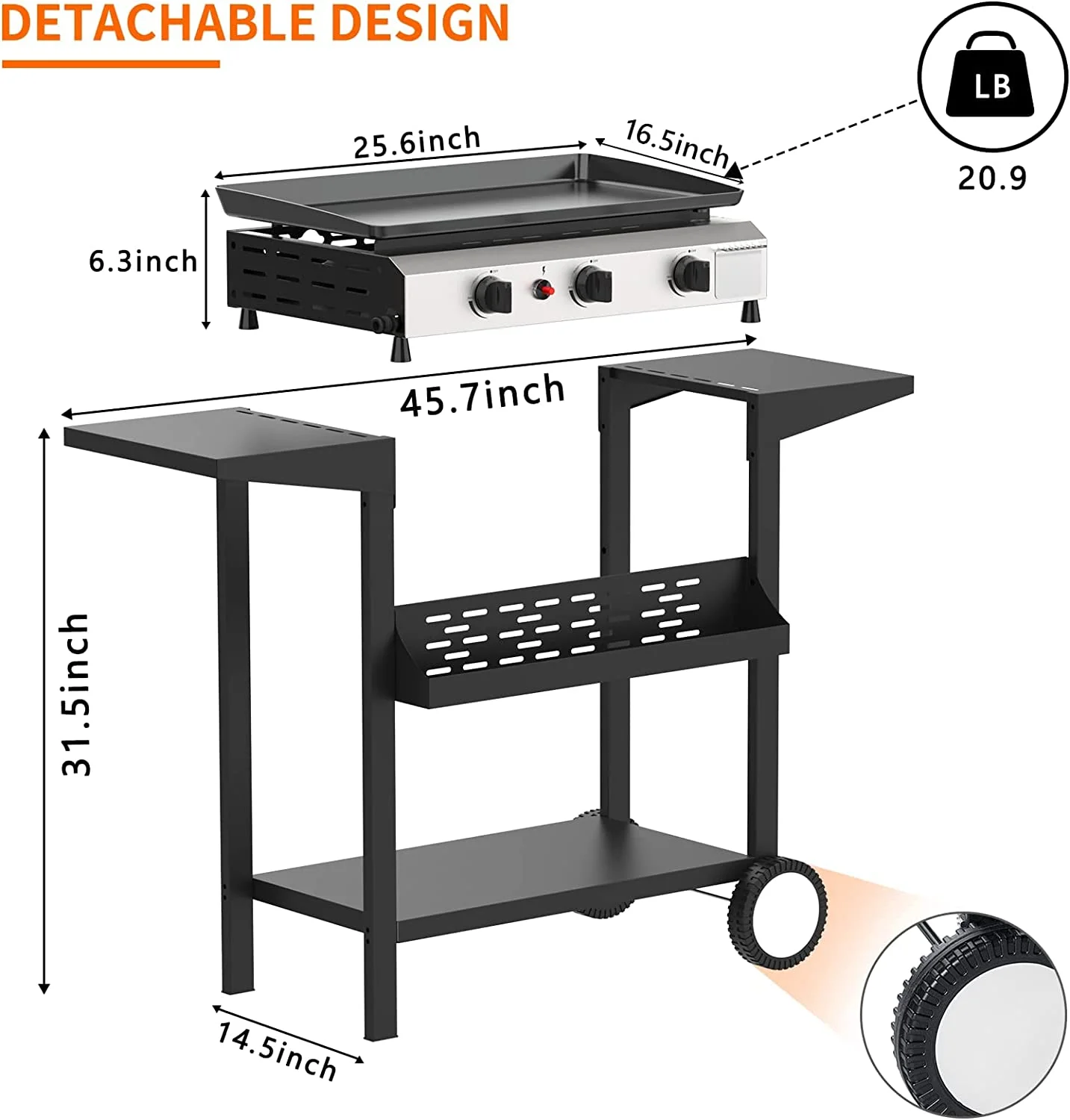 SKOK 3 Burner Gas Griddle-Outdoor Propane Griddle-BTU Propane Fuelled, Portable Flat Top Gas Grill Camping Griddle Station with Side Shelves for Kitchen - Womvr