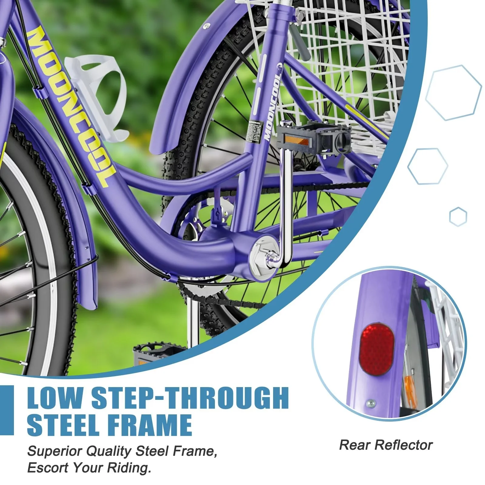 MOPHOTO 7 Speed Adult Tricycle 26 in/24in/20in, Trikes for Adults, Adult Tricycle with Basket & Dual Braking System, Adult Trikes for Women, Men, 3 Wheeled Bicycle for Shopping, Picnics Exercise - Womvr