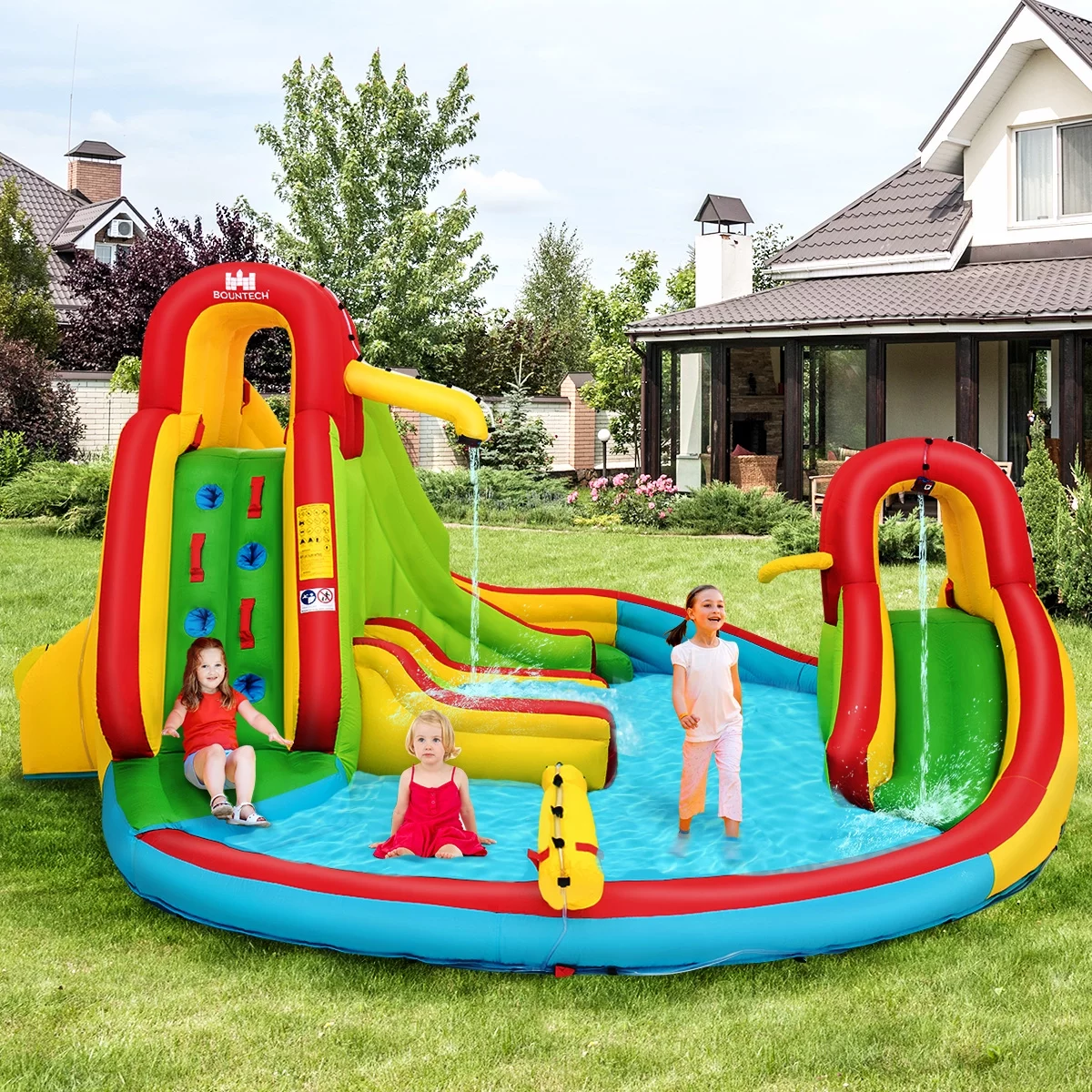 Costway Kids Inflatable Water Slide Park with Climbing Wall Water Cannon and Splash Pool - Womvr
