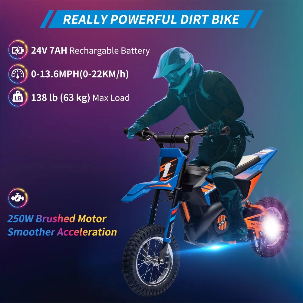 EastVita 24V 250W Electric Off-Road Motorcycle, Kids' Fast Speed Ride on Motocross Toys for Age 8+ Green - Womvr