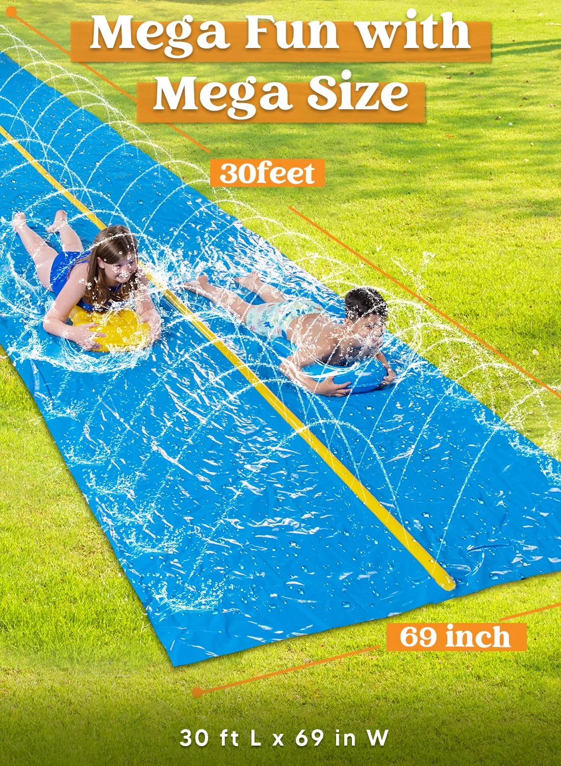 Syncfun 30ft x 6ft Huge Water Slide, Heavy Duty Lawn Water Slide with Built-in Sprinkler and 2 Slip Inflatable Boards for Summer Party - Womvr