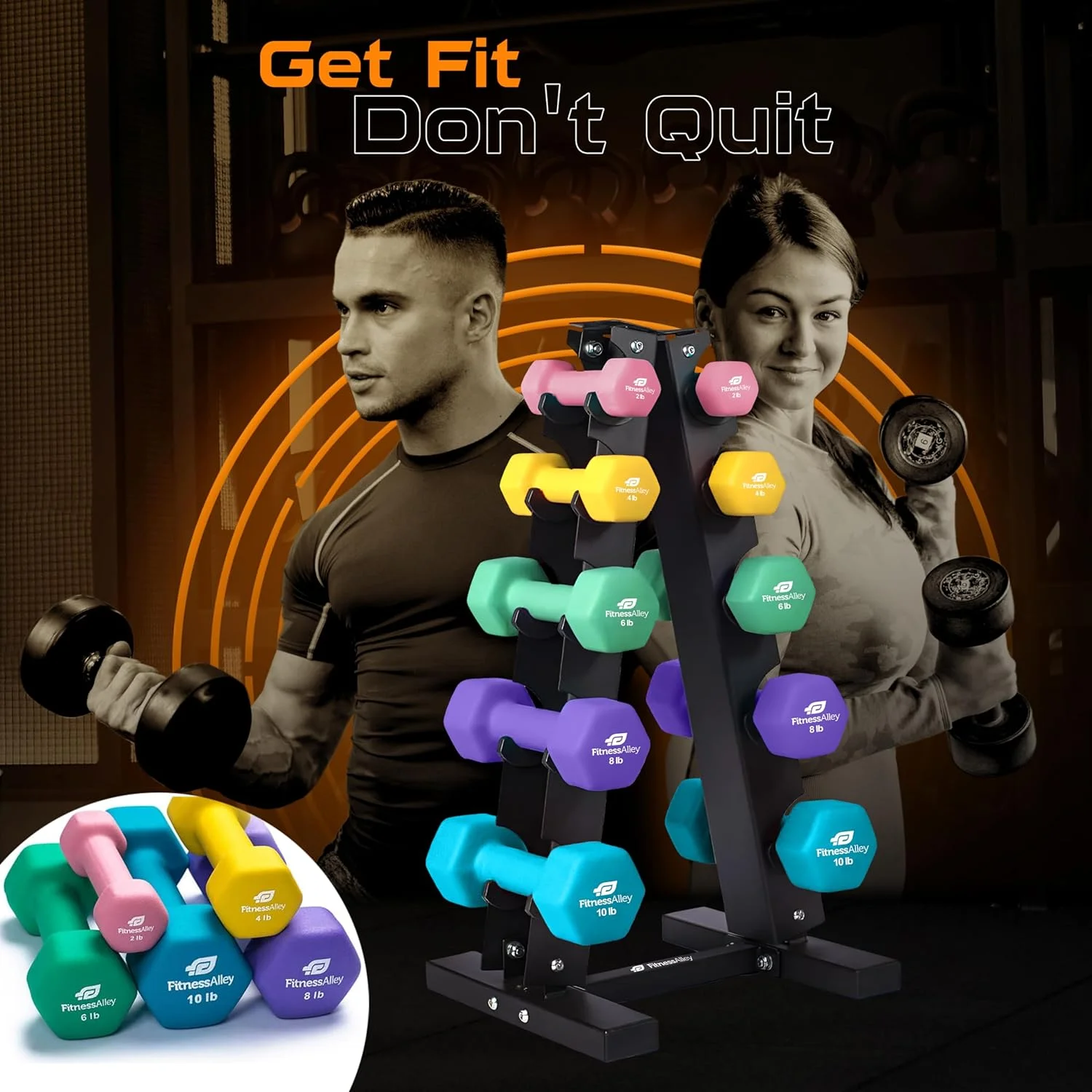 Fitness Alley Neoprene Workout Dumbbells - Non Slip, Anti Roll Exercise & Fitness Dumbbells Combo - Hex Shaped Hand weights for Men & Women(2, 4, 6, 8, & 10lb Dumbbells) - Womvr