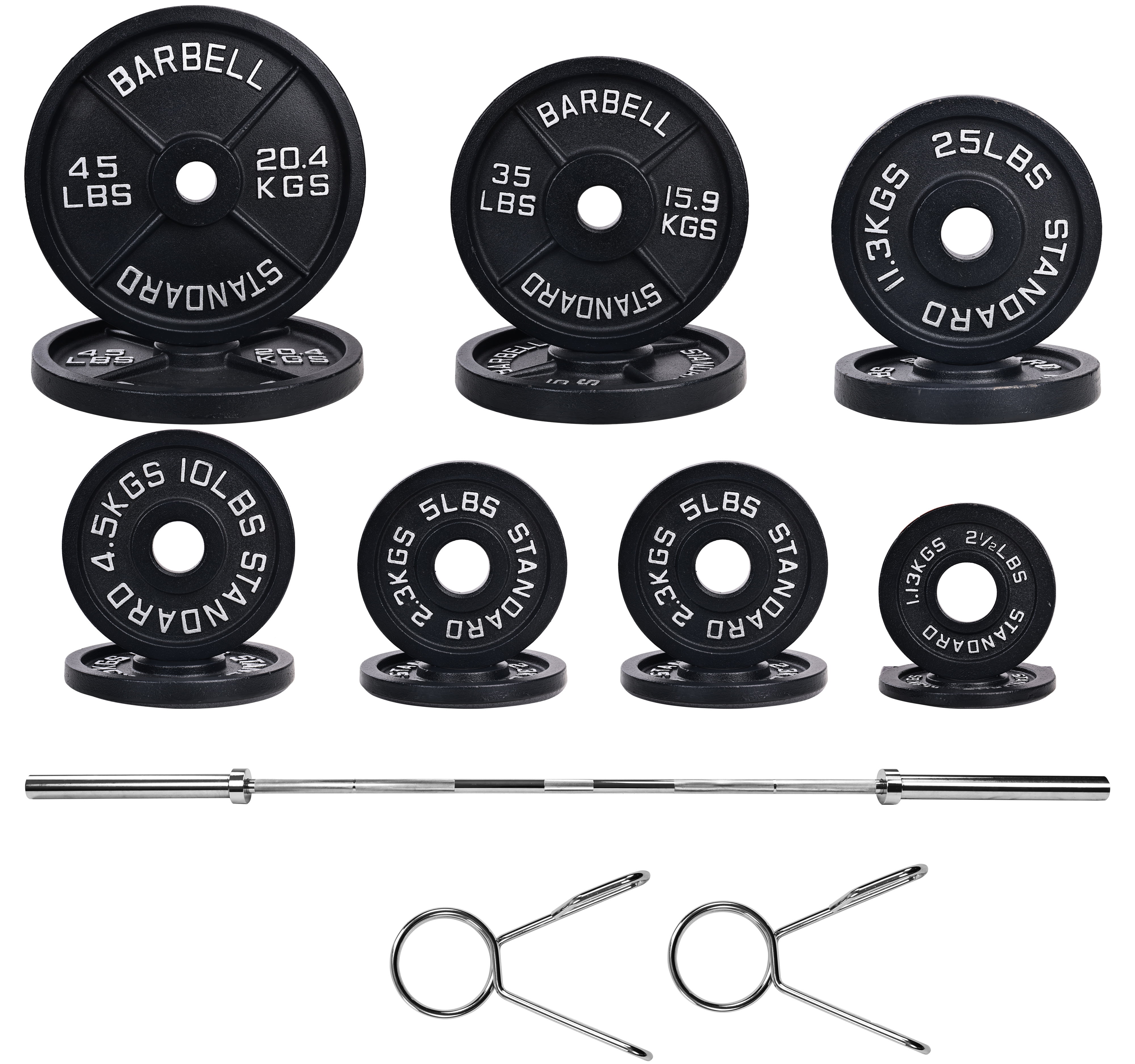 BalanceFrom Cast Iron Olympic Weight Including 7FT Olympic Barbell and Clips, 300-Pound Set (255 Pounds Plates + 45 Pounds Barbell), Multiple Packages - Womvr